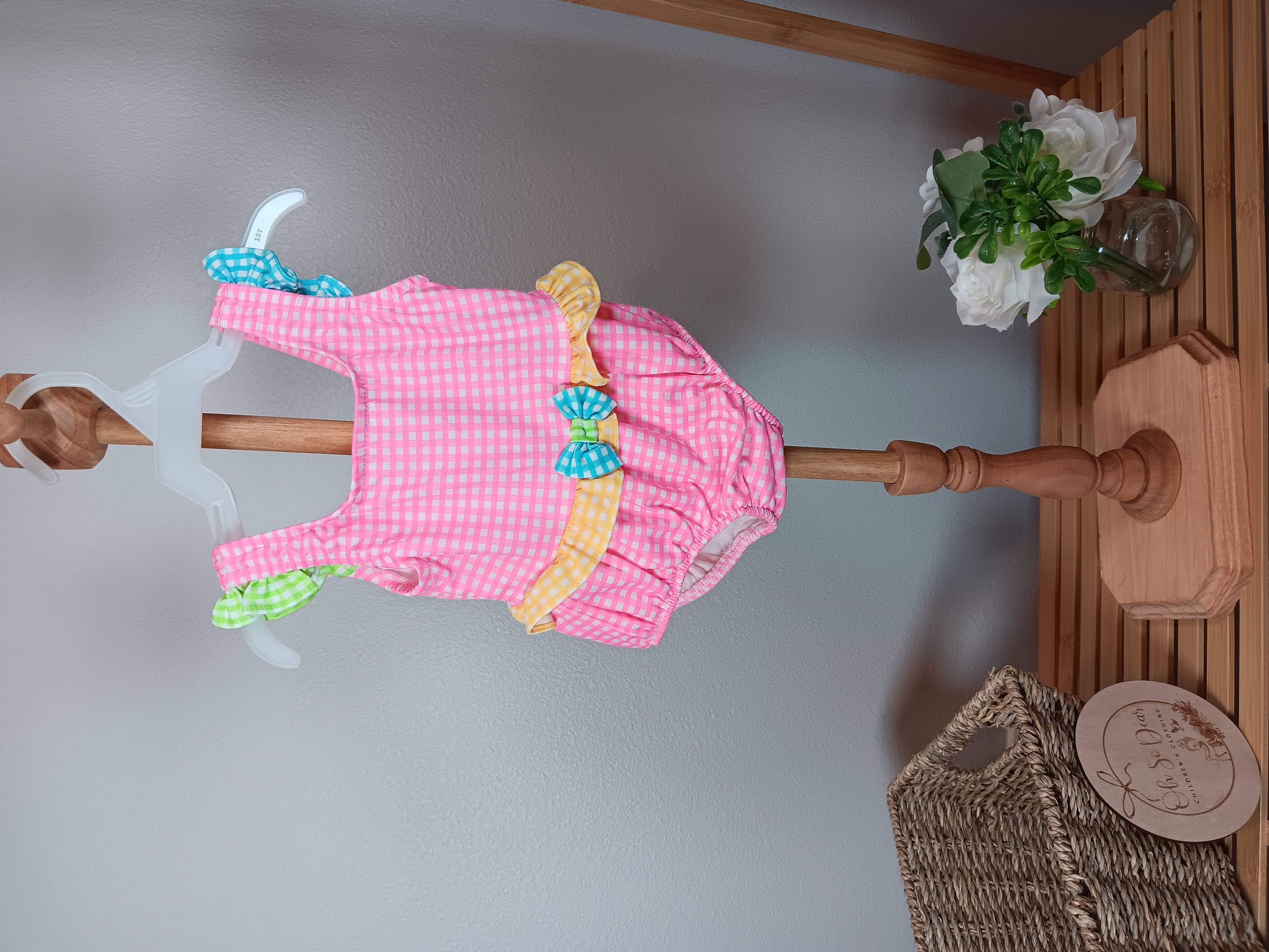 Pink Checkered Baby Healthtex brand 6 to 9 months swimsuit