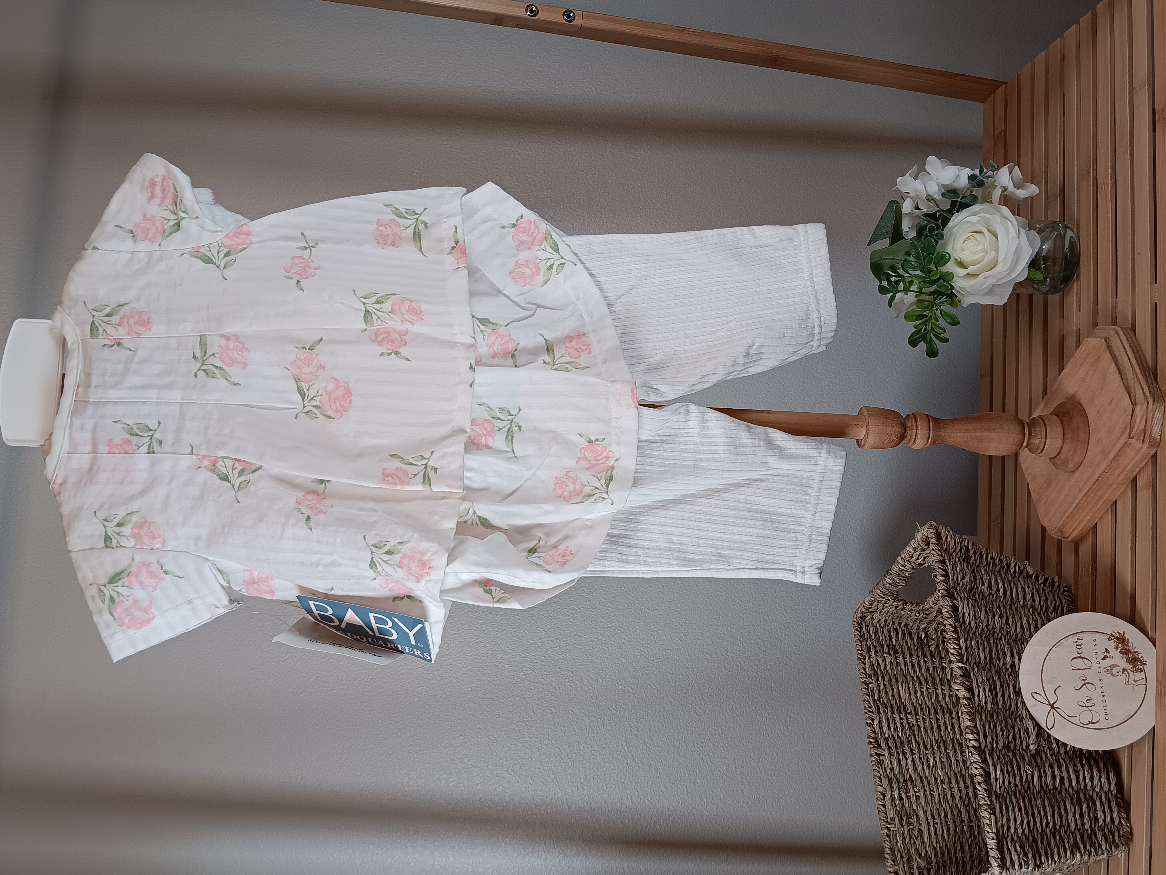 3 piece set with rose design by Baby Headquarters NWT, Shirt, Jacket and pants with overskirt attached 18 months 