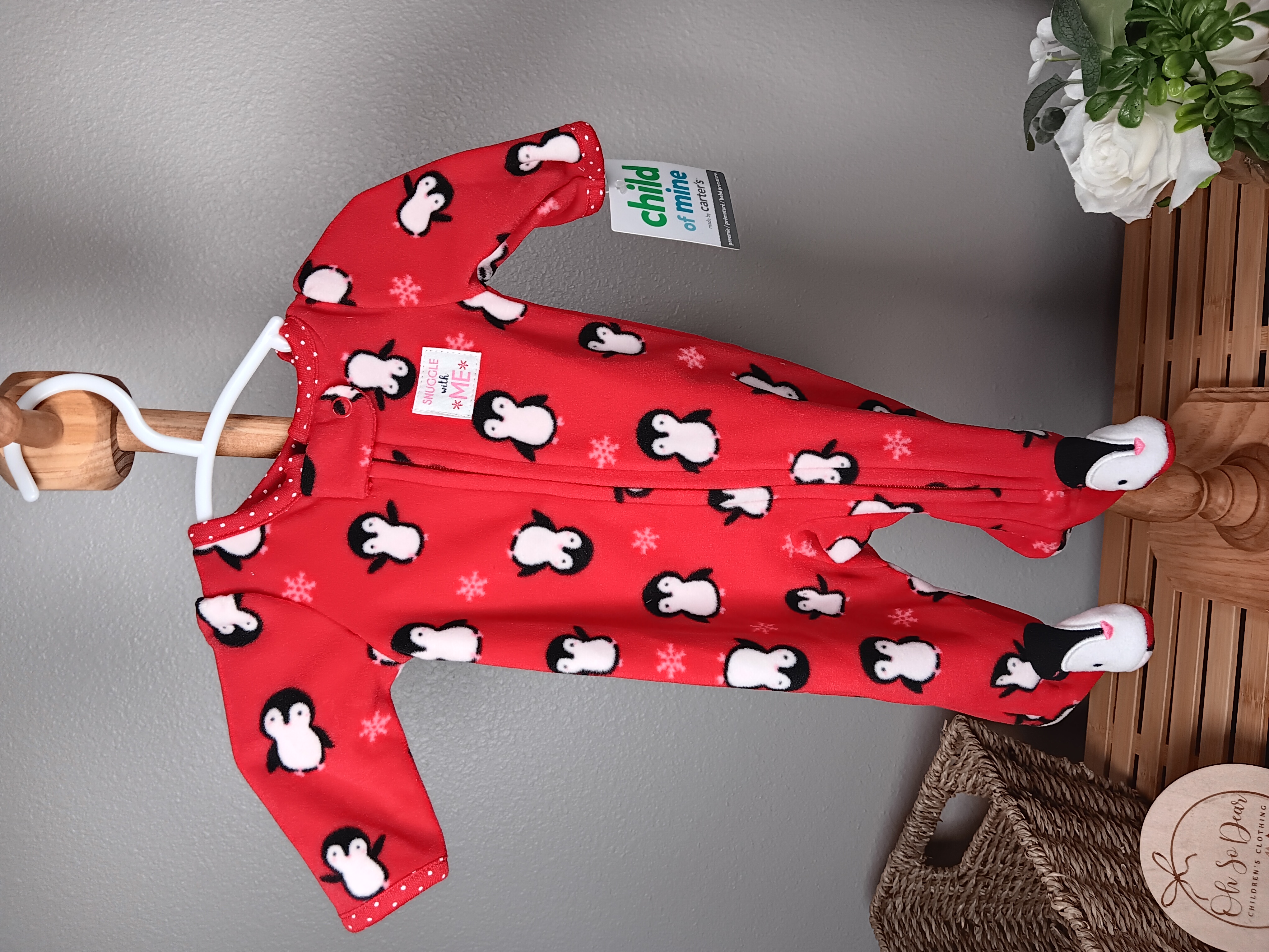 Penguin Print Fleece Baby Sleepsuit Cozy winter pajamas with adorable penguin design size Preemie NWT