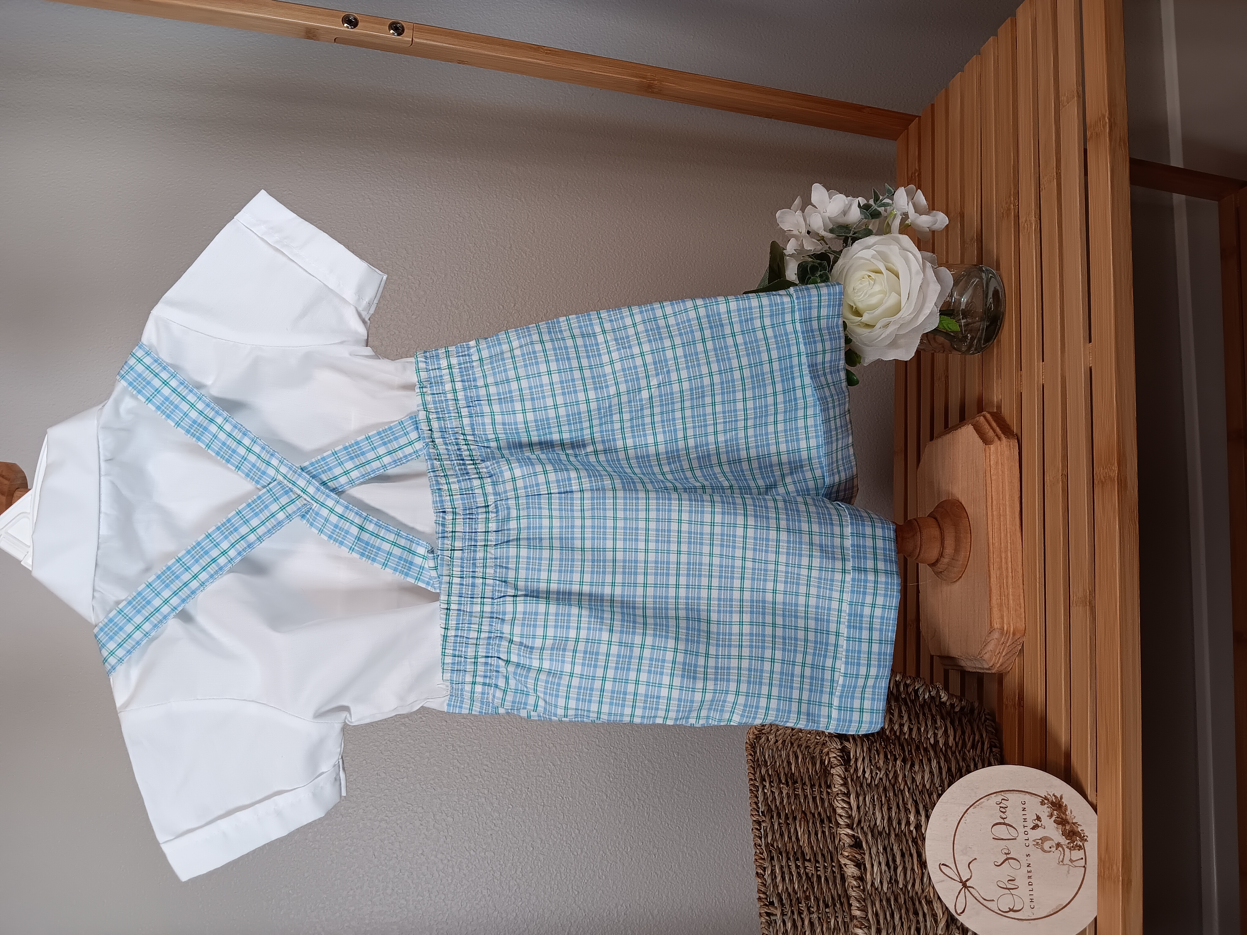 Vintage Winnie the Pooh brand Cotton 2 piece set golf bears and plaid short pants romper size 2T