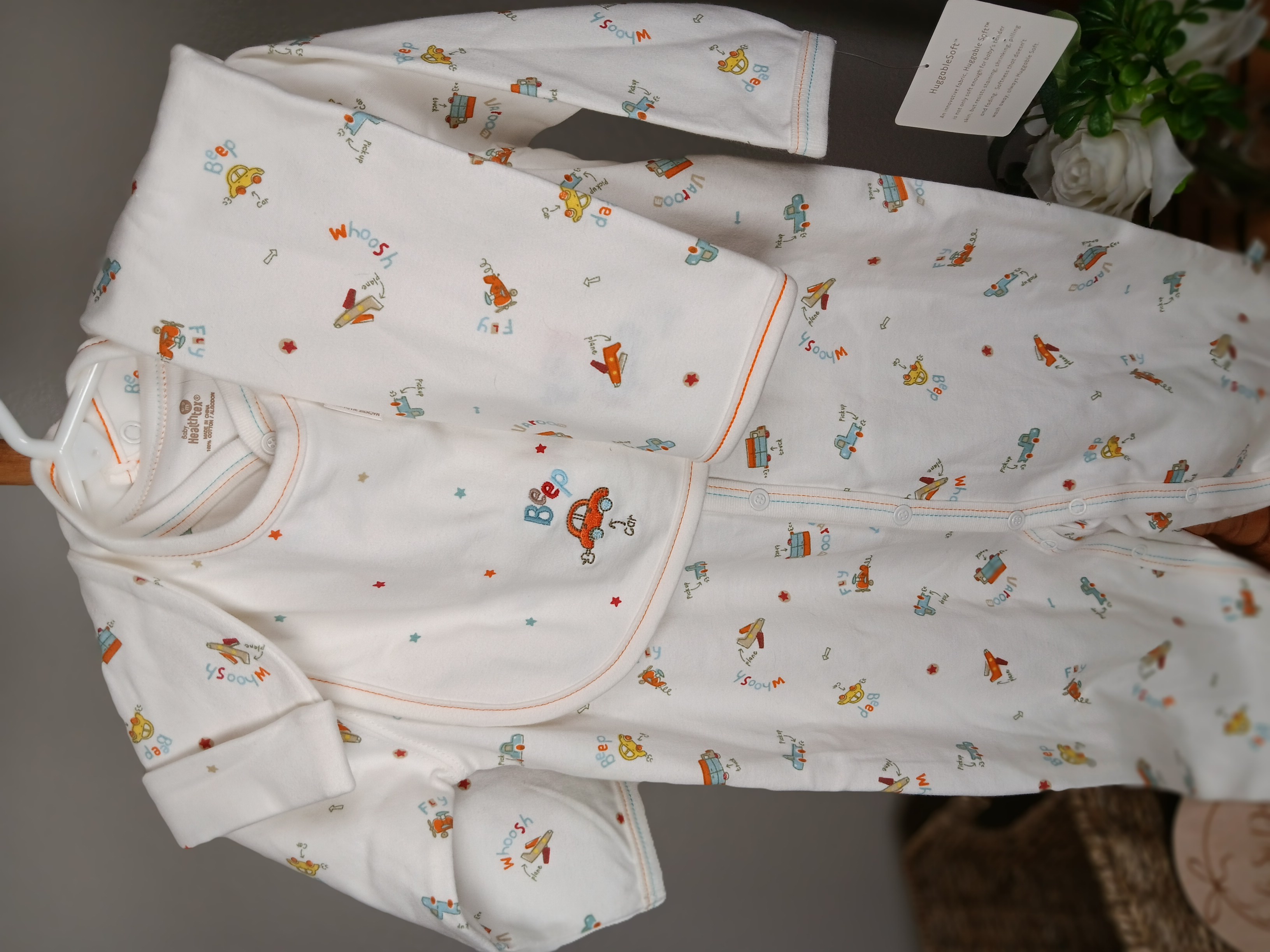 4 piece set by Healthtex. Sleeper, Bib, Hat, and Burb cloth NWT size 6 to 9 months medium weight sleeper