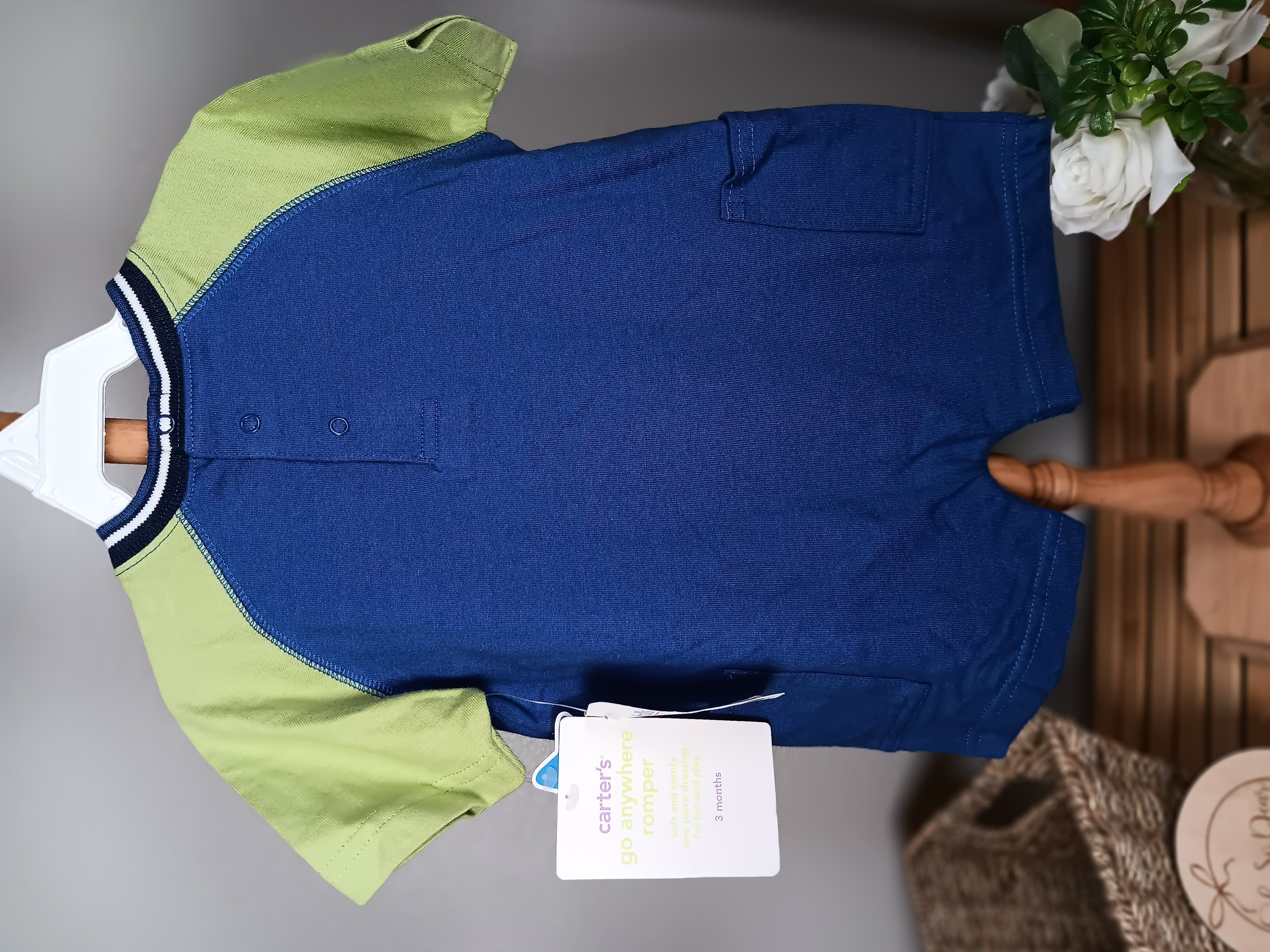 Carters brand Puppy Ruff Ruff  boys' blue and green romper 3 months NWT