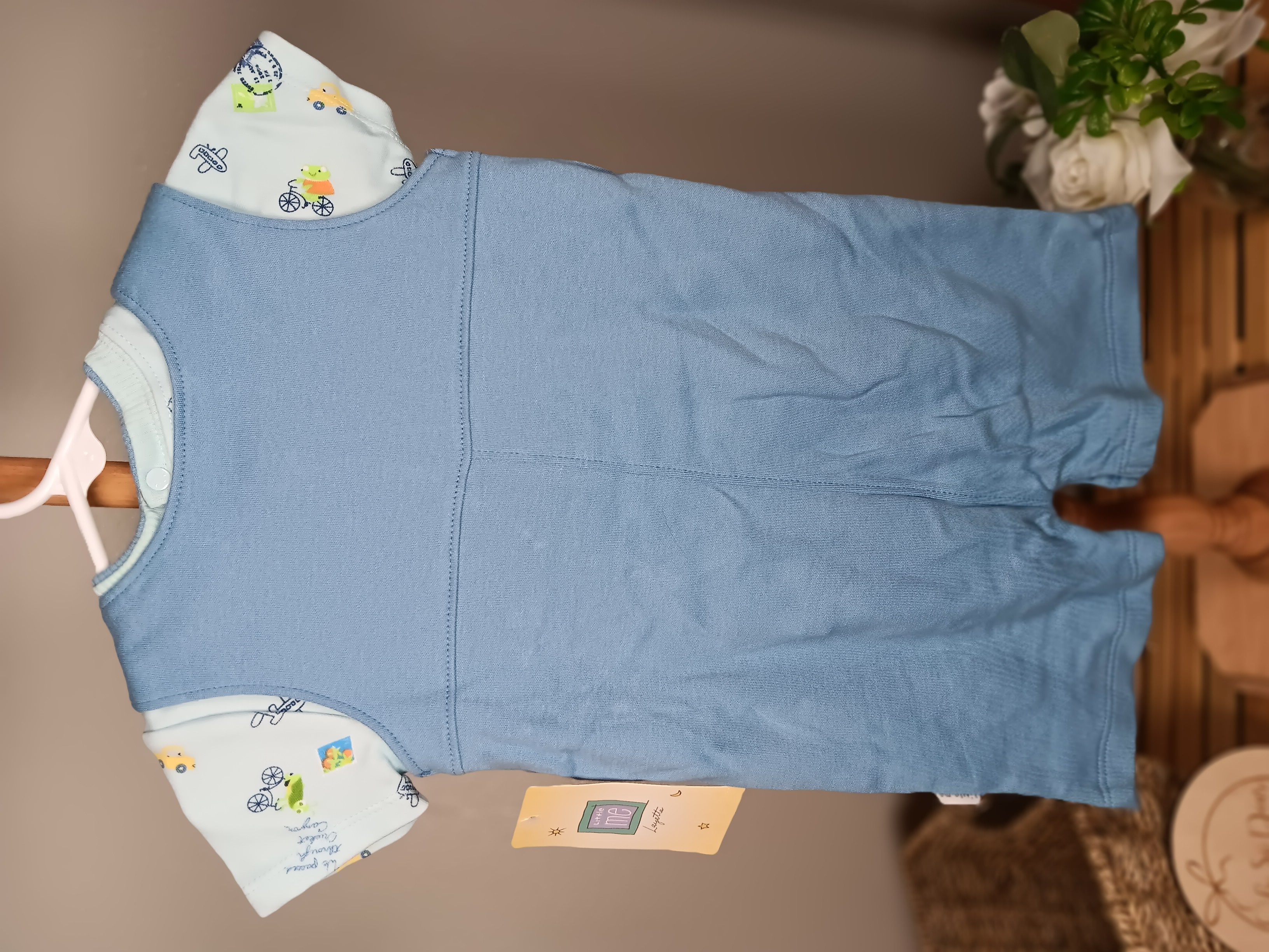 Baby blue romper Adorable infant jumpsuit with playful prints NWT size 9 months from Little Me brand