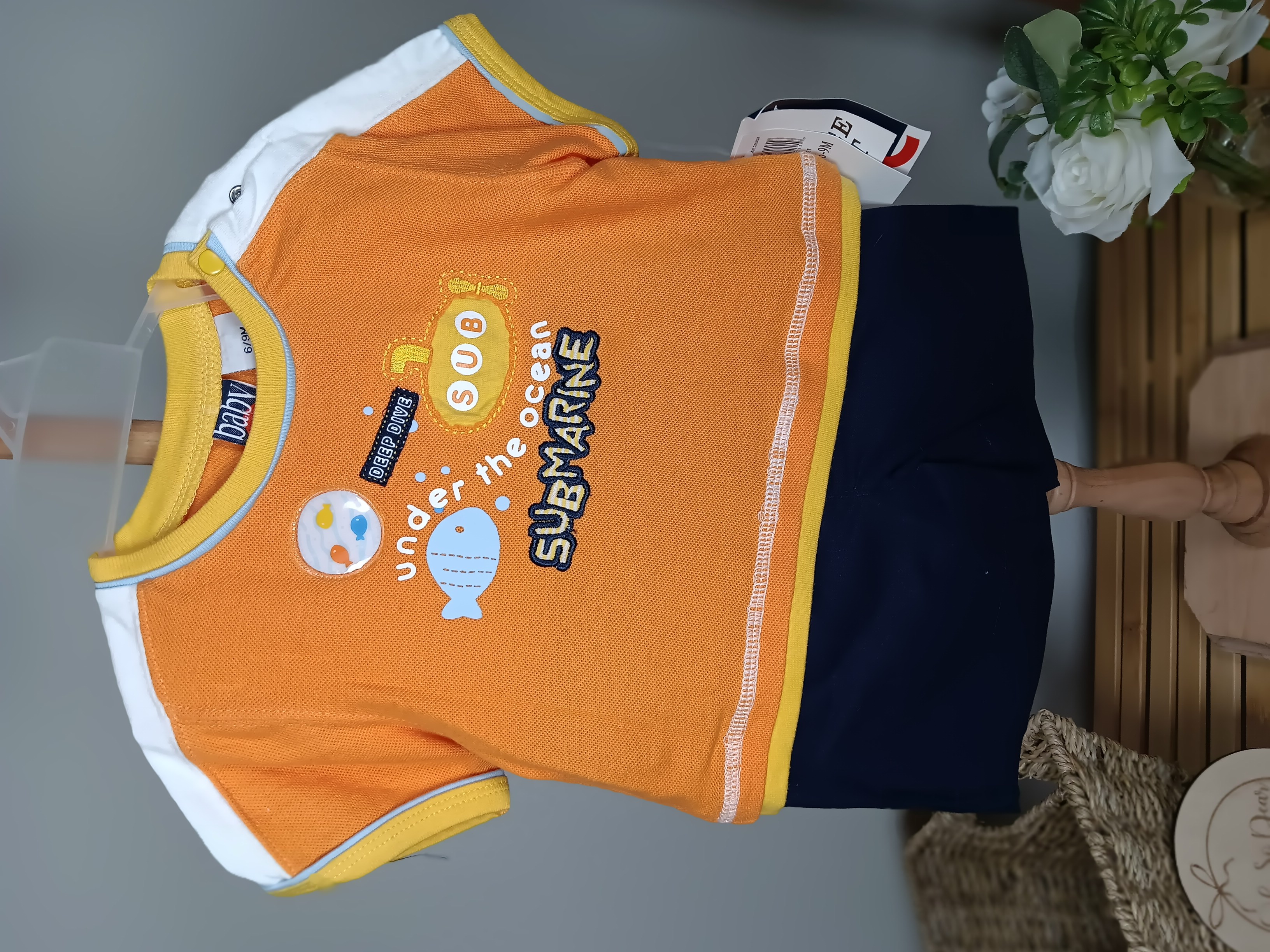 Darling 2 piece set for the baby boy 6to9 months NWT from Baby Q Flawed shoulder snap missing