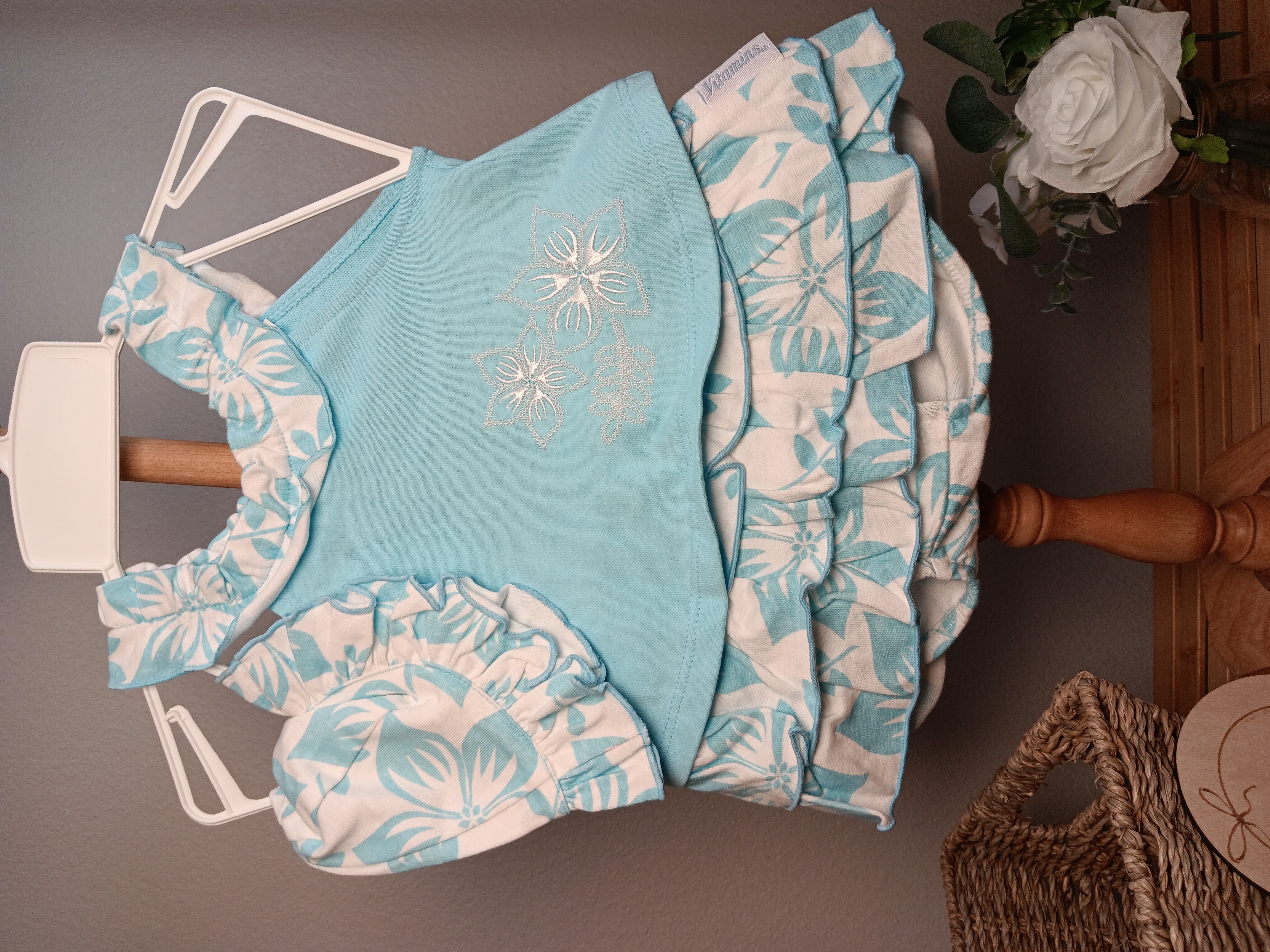 Girls’ Blue Floral Dress Set by Vitamins Baby size 0 to 3 months
