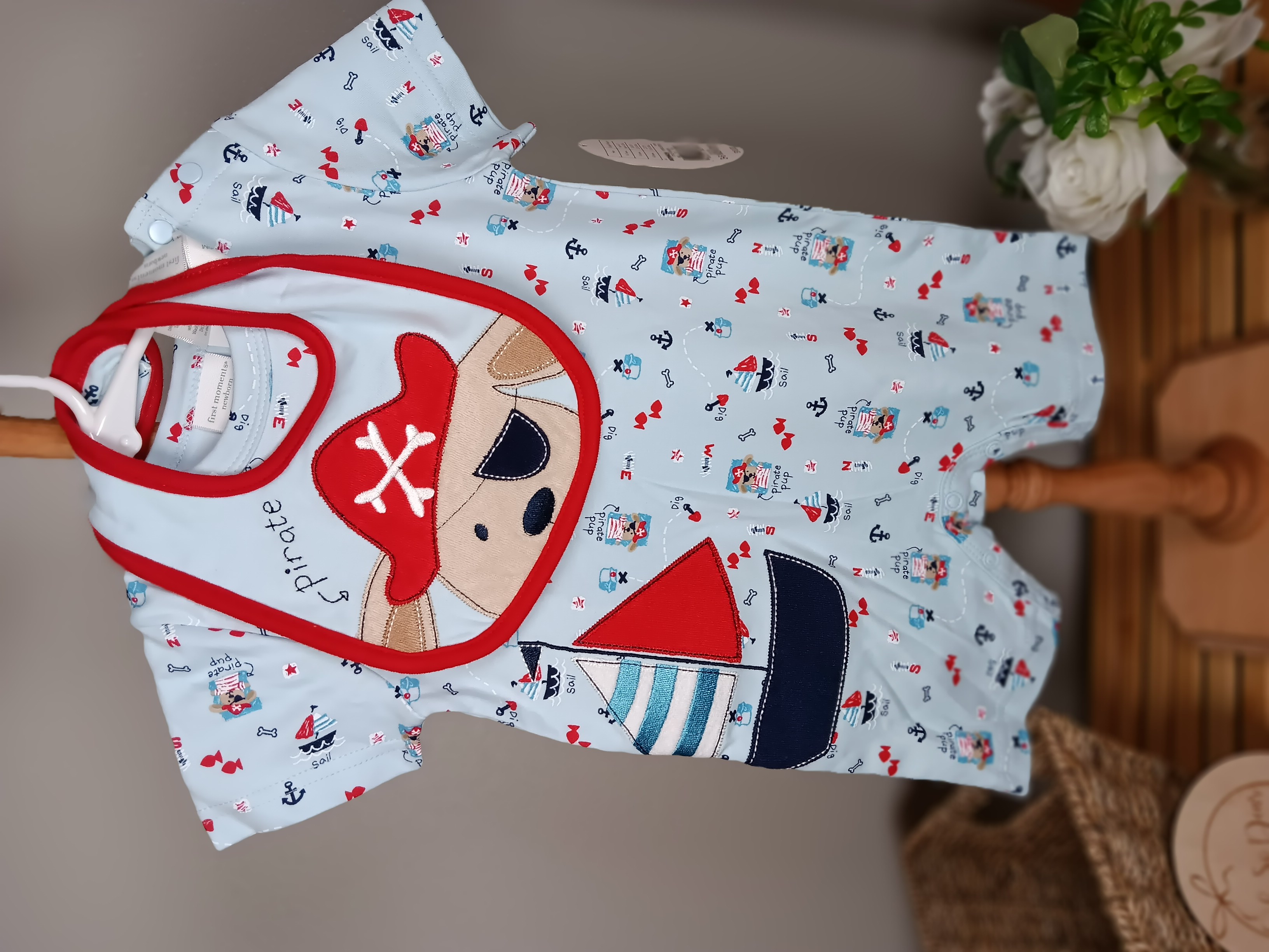 First moments brand Baby Pirate Onesie Set Adorable nautical outfit with bib for infants 3 to 6 months Have 2 perfect for twins!