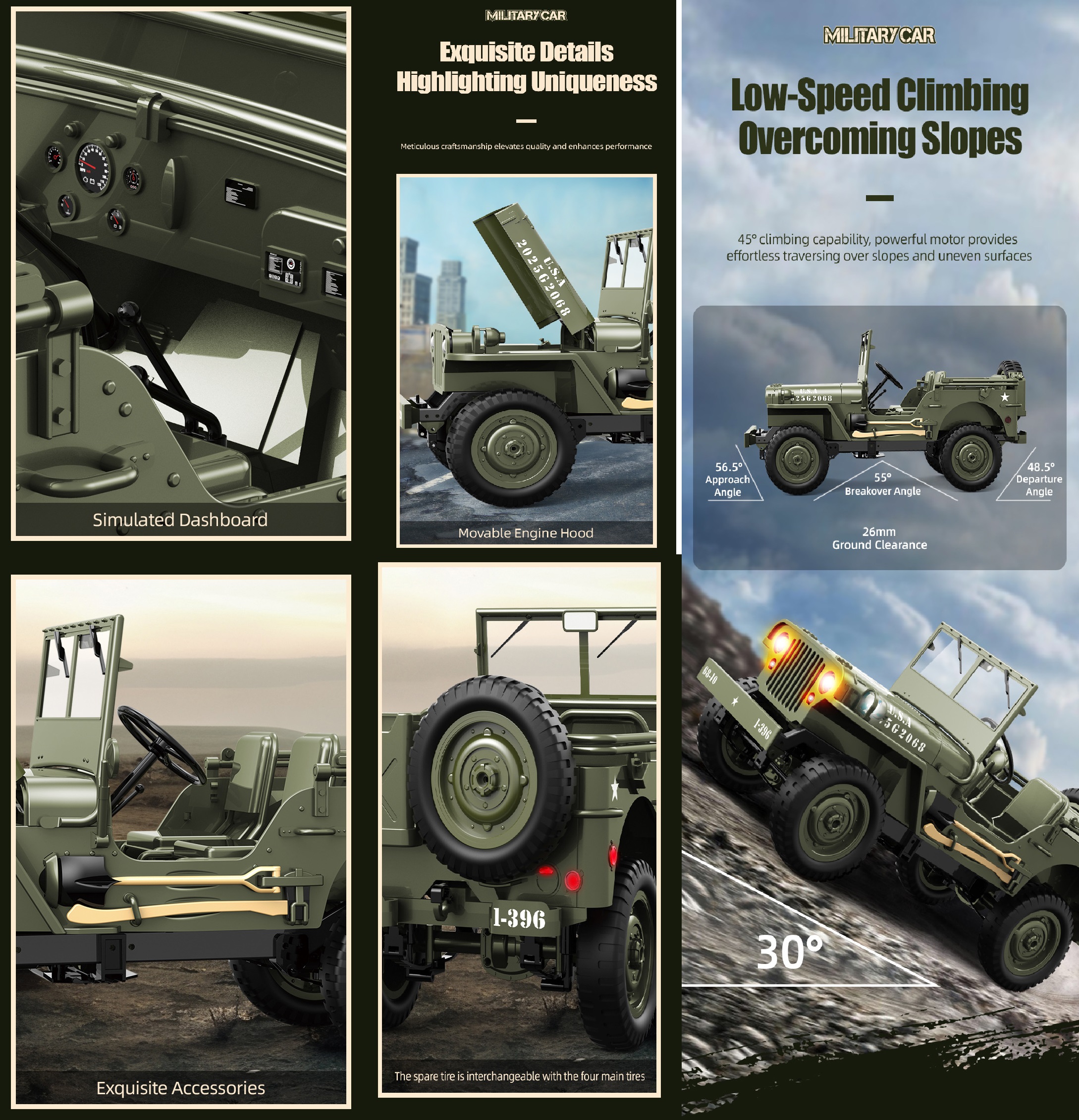 RTR 1/10 2,4G 4WD RC-Auto Willys Militär-LKW Offroad-Klettern LED-Licht Metallrahmen Rock Crawler Vollproportional JJRC C8815 Fahrzeuge Modelle Spielzeug