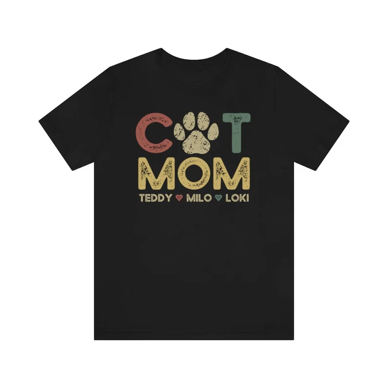 Cat Mom Shirt with Cat Names, Personalized Gift for Cat Mom, Custom Cat Mama Shirt with Pet Names