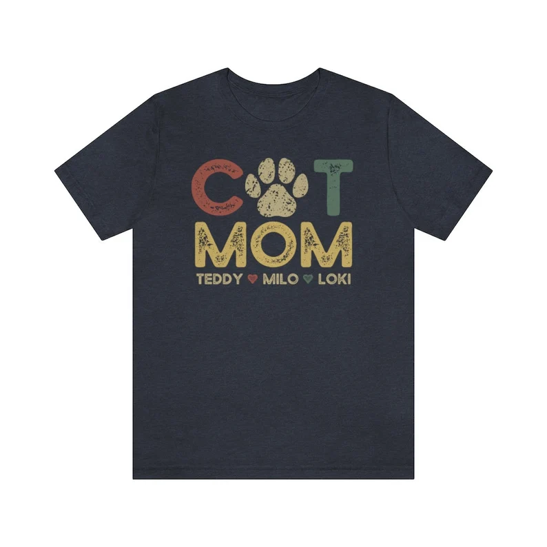 Cat Mom Shirt with Cat Names, Personalized Gift for Cat Mom, Custom Cat Mama Shirt with Pet Names
