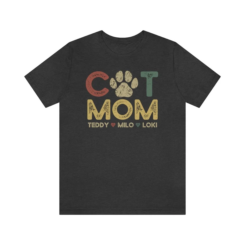 Cat Mom Shirt with Cat Names, Personalized Gift for Cat Mom, Custom Cat Mama Shirt with Pet Names