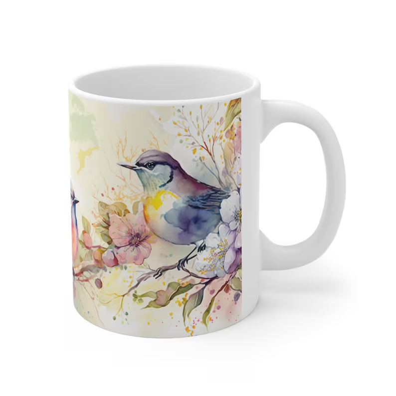 Bird Mug, Bird Coffee Mug, Flower Mug, Bird Lover Gift, Bird Watching Gift, Bird Nerd, Birds Mug