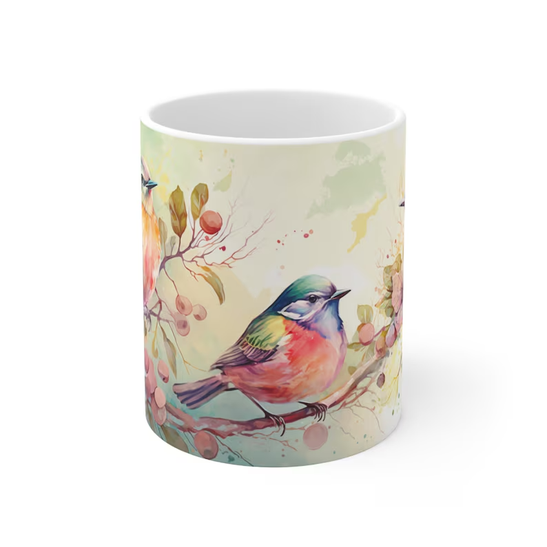 Bird Mug, Bird Coffee Mug, Flower Mug, Bird Lover Gift, Bird Watching Gift, Bird Nerd, Birds Mug