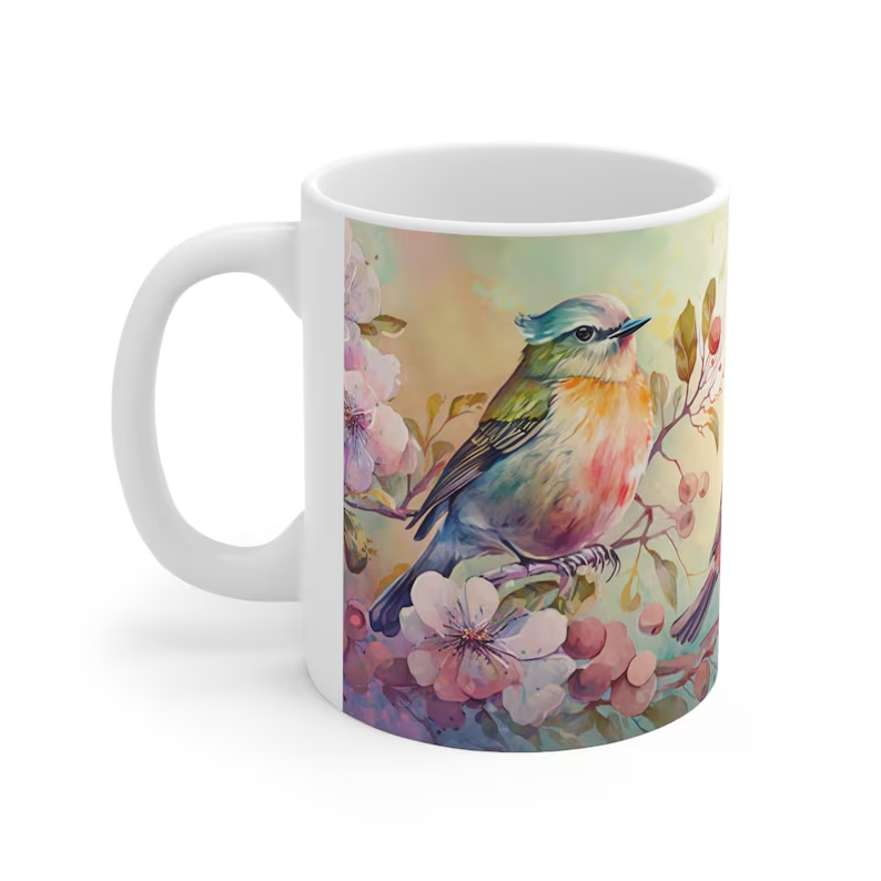 Bird Mug, Bird Coffee Mug, Flower Mug, Bird Lover Gift, Bird Watching Gift, Bird Nerd, Birds Mug