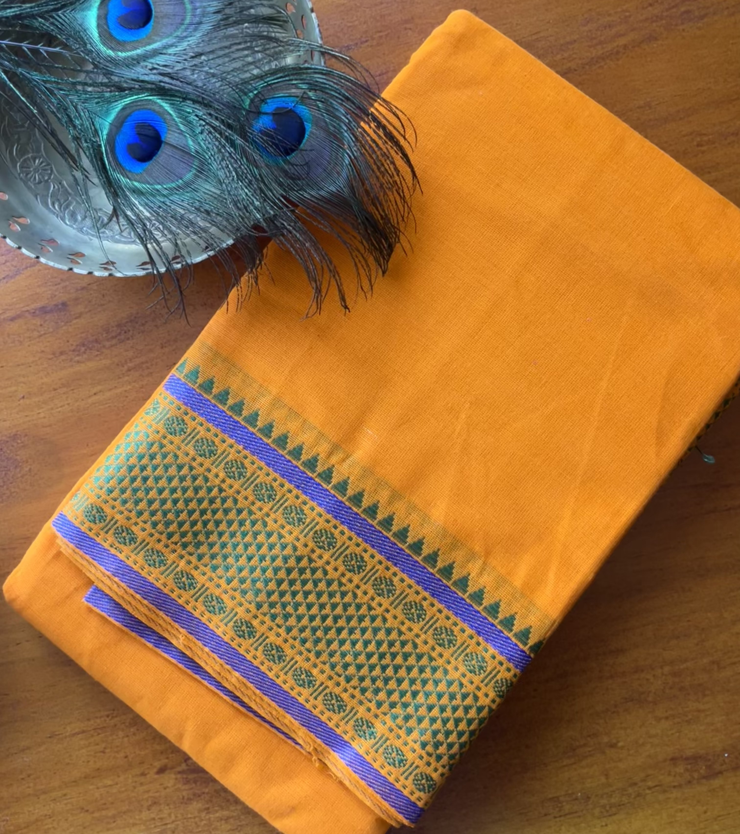 Bharatanatyam Practice Saree - Orange + Green