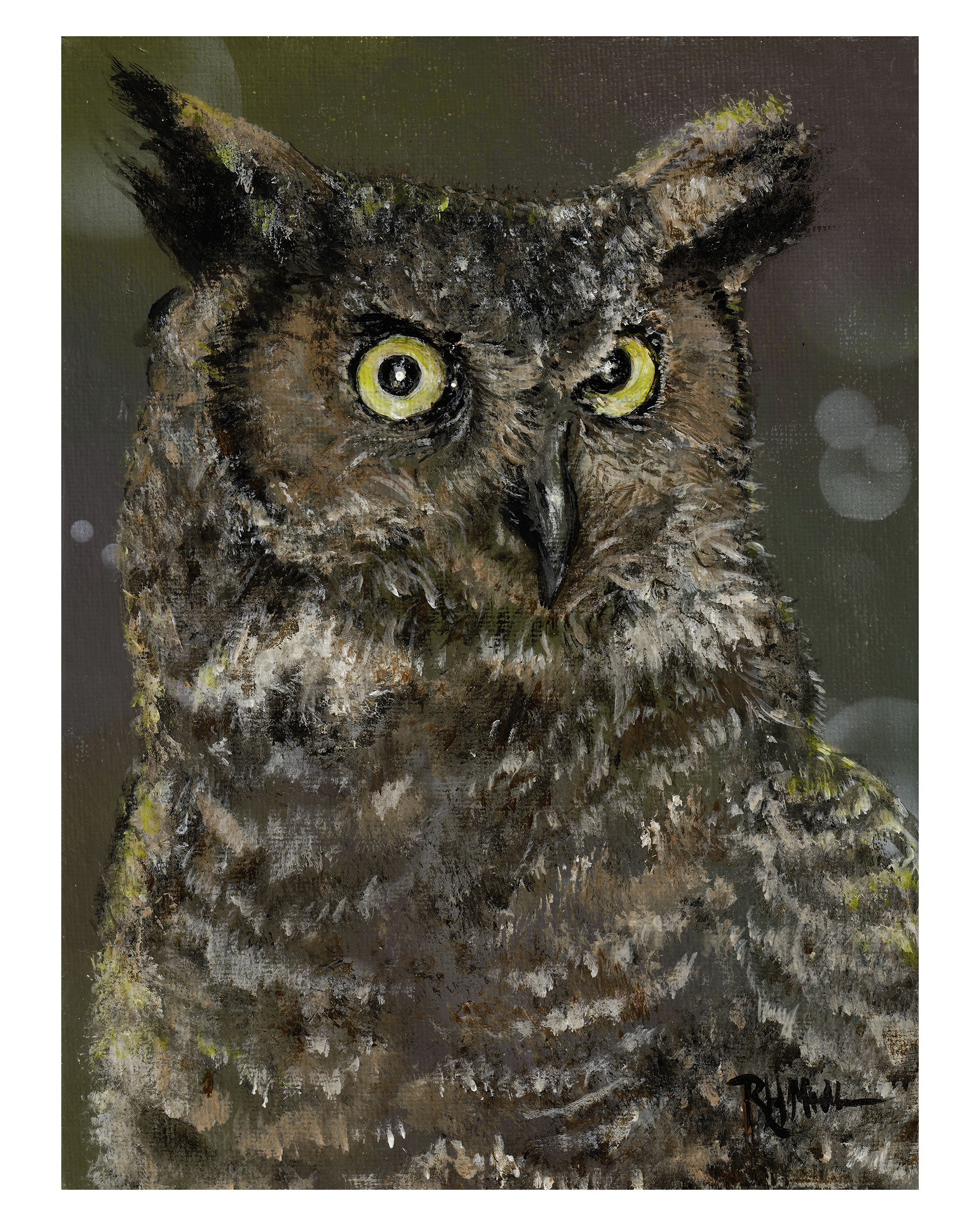 Realistic Great Horned Owl Oil Painting