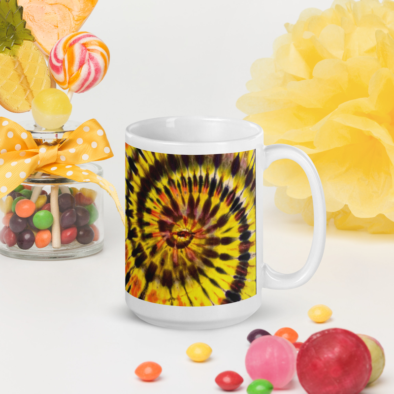 Yellow Tie Dye Eye Swirl Fractal Ceramic Mug trending