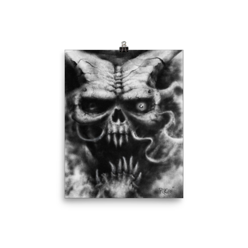 Jacked Jaw Skull with Horns Print