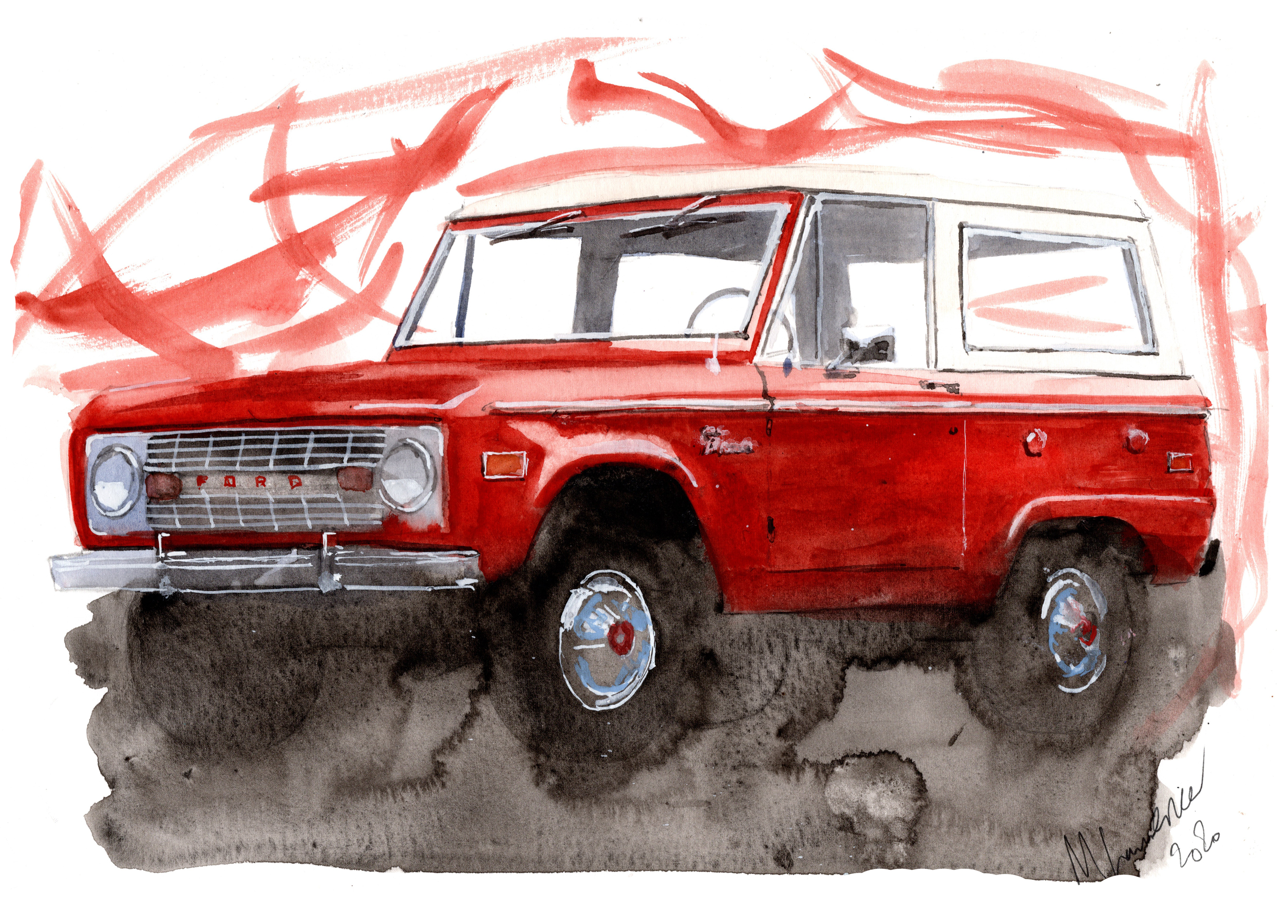 Ford Bronco Print. Ford Bronco Poster. Gifts For Him. Hand Painted Art. birthday gift