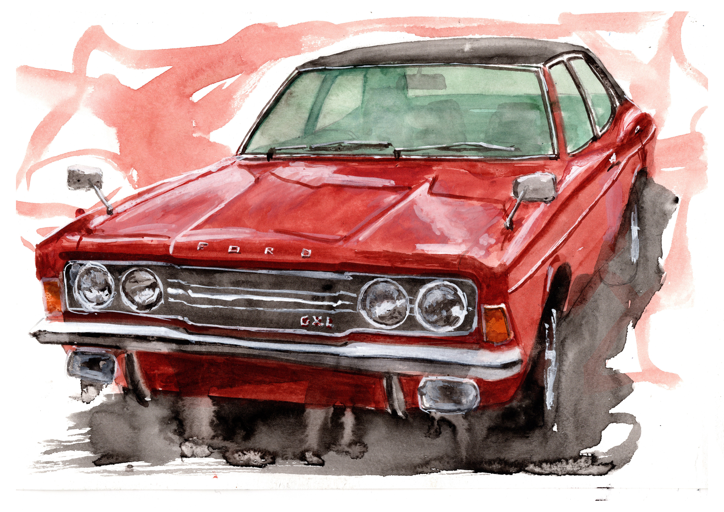 Ford Cortina Print. Ford Cortina Poster. Gifts For Him. Hand Painted Art. birthday gift