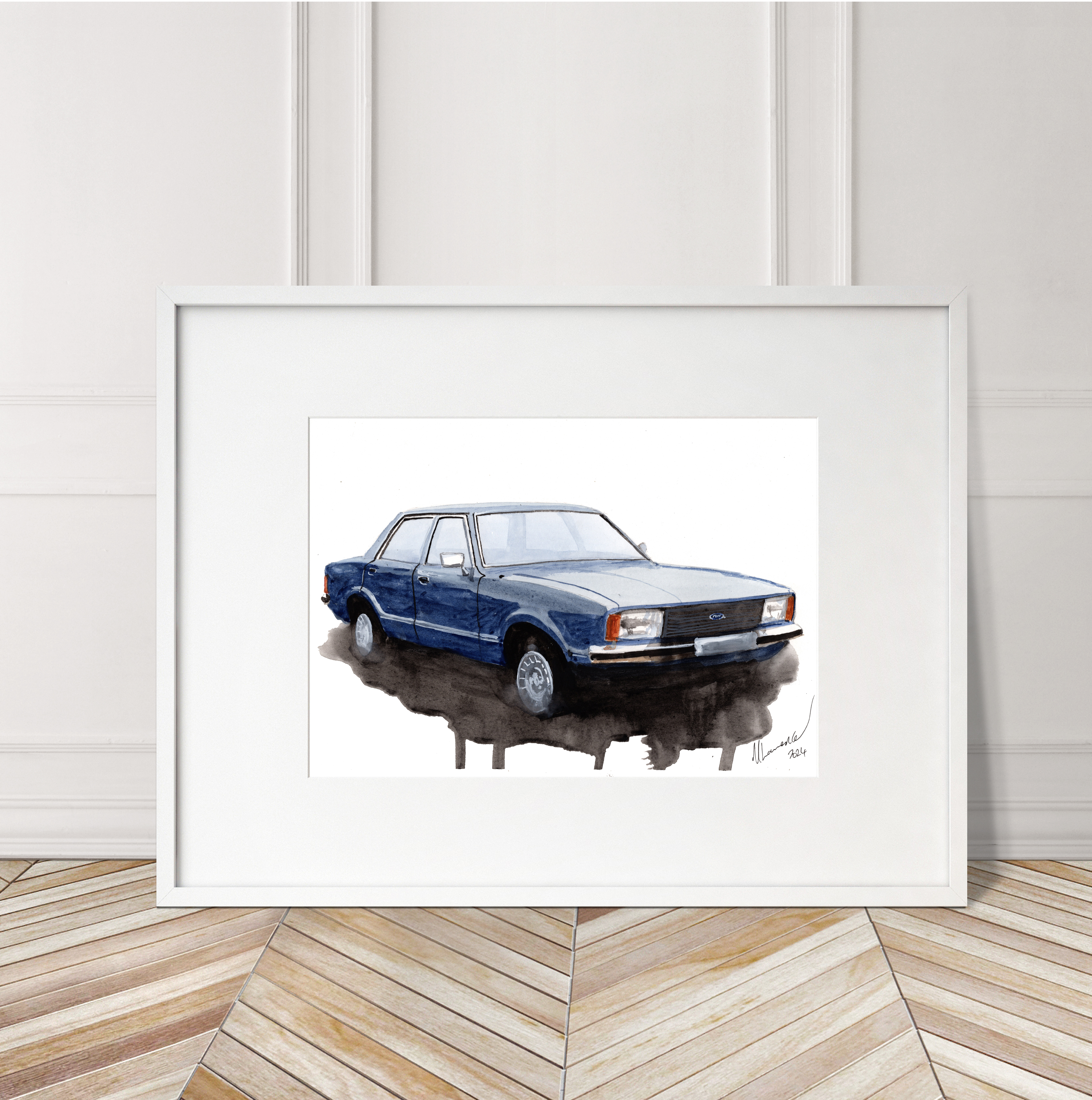 Ford Cortina Print. Ford Cortina Poster. Gifts For Him. Hand Painted Art. birthday gift