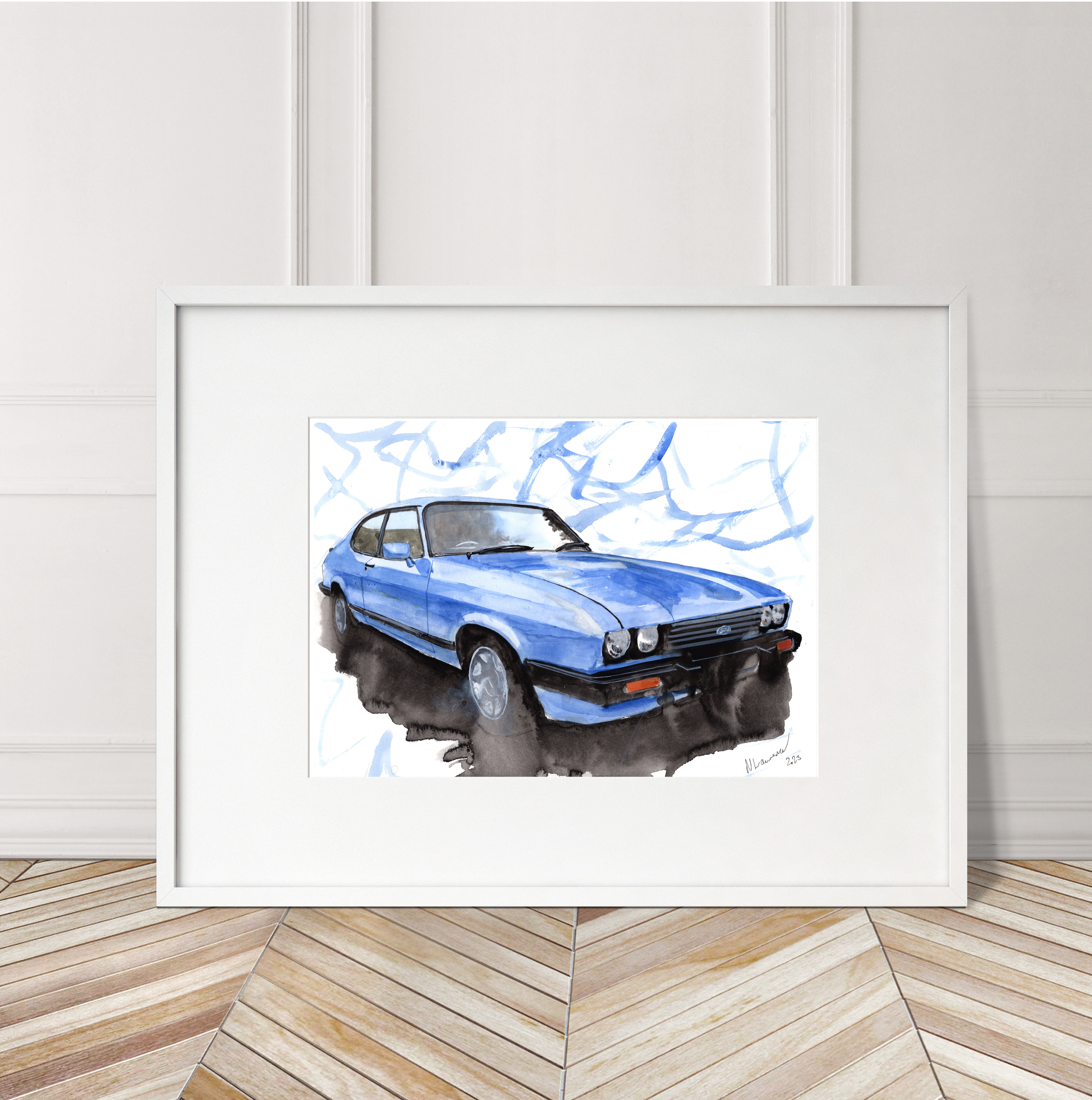 Ford Capri Print. Ford Capri Poster. Gifts For Him. Hand Painted Art. birthday gift