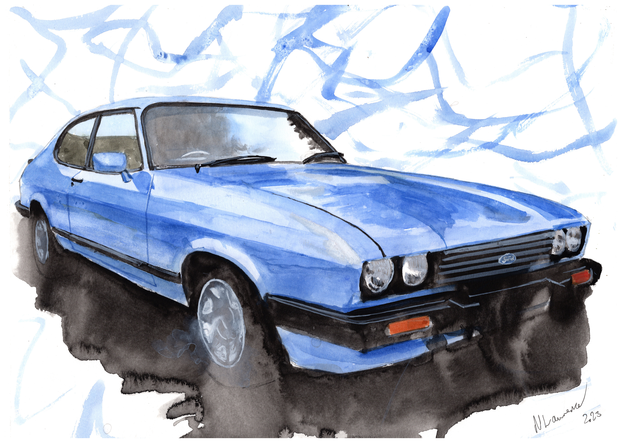 Ford Capri Print. Ford Capri Poster. Gifts For Him. Hand Painted Art. birthday gift
