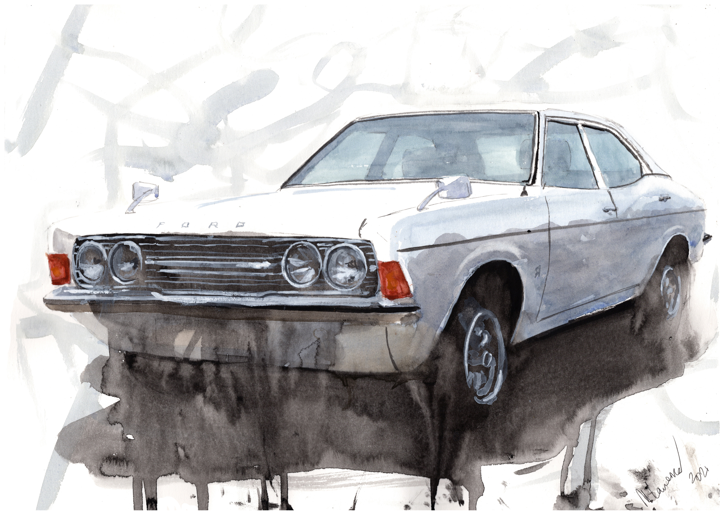 Ford Cortina Print. Ford Cortina Poster. Gifts For Him. Hand Painted Art. birthday gift
