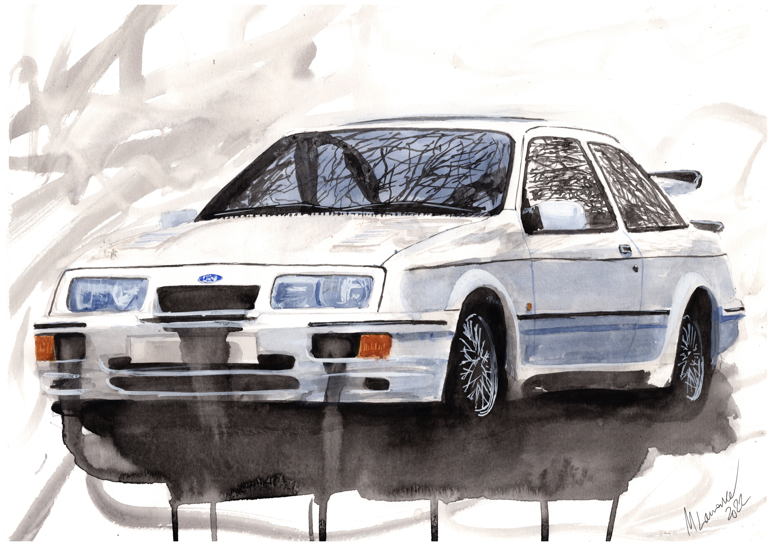 Ford Sierra XR4i Print. Ford Sierra Poster. Gifts For Him. Hand Painted Art. birthday gift