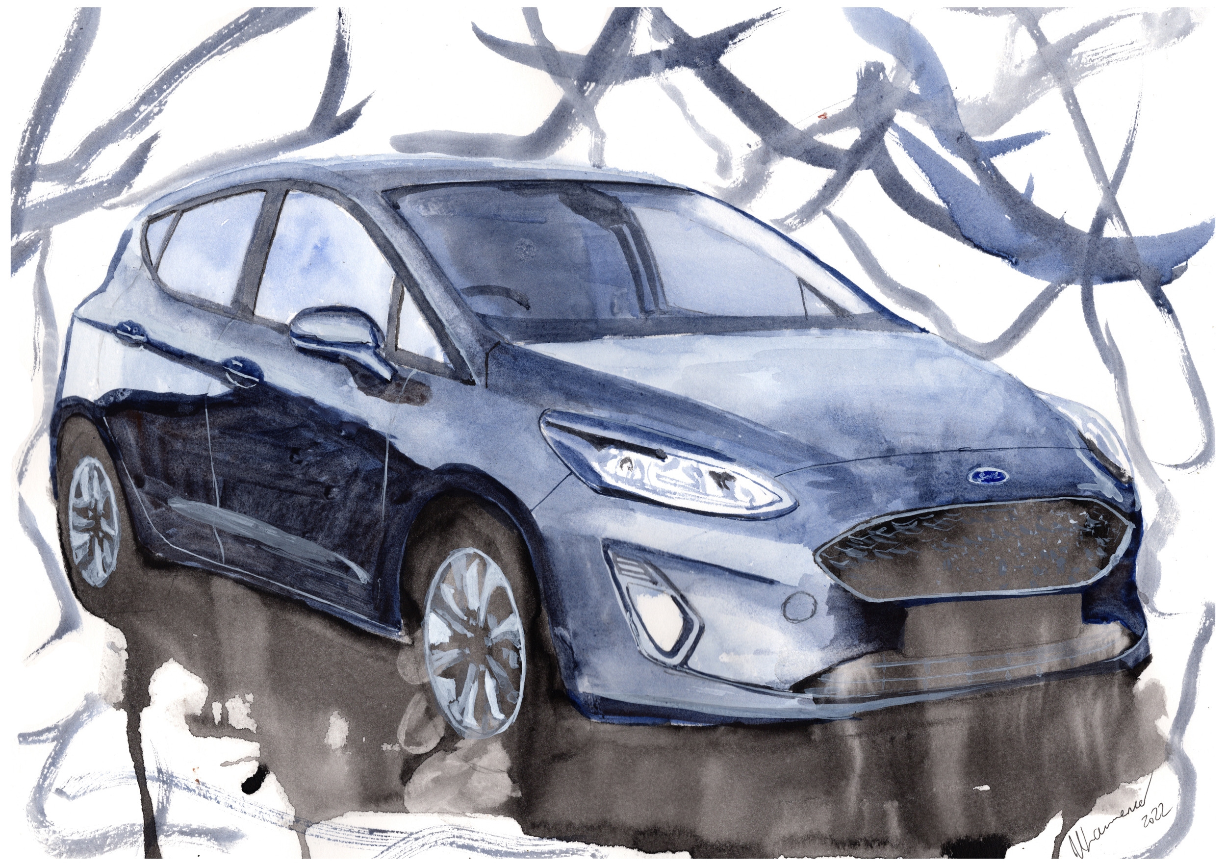 Ford Fiesta Print. Ford Fiesta Poster. Gifts For Him. Hand Painted Art. birthday gift