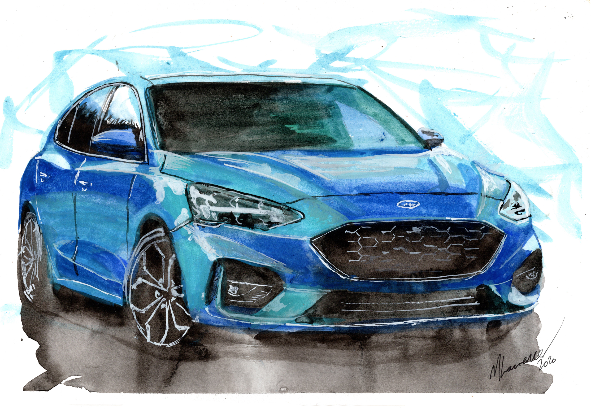 Ford Focus ST Print. Ford Focus ST Poster. Gifts For Him. Hand Painted Art. birthday gift