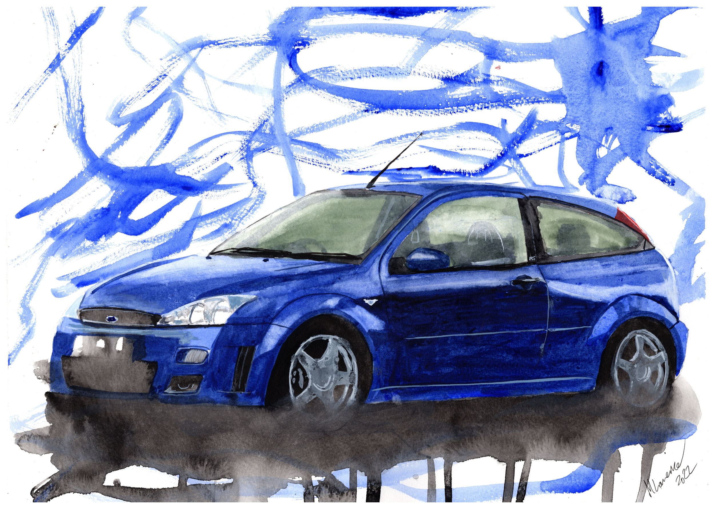 Ford Focus RS Print. Ford Focus RS Poster. Gifts For Him. Hand Painted Art. birthday gift