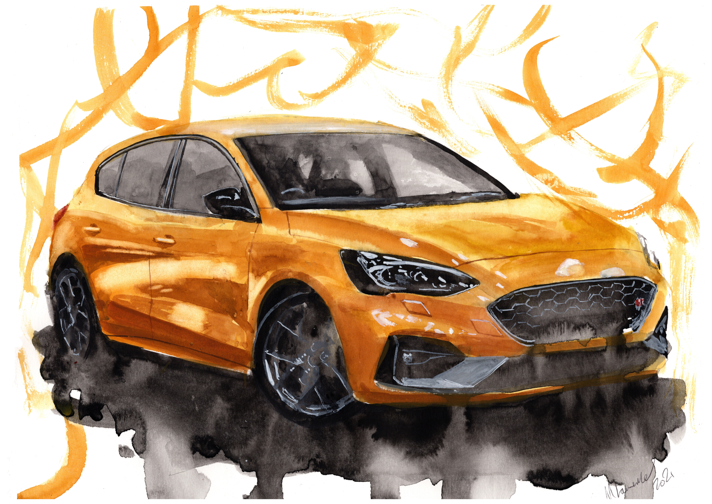 Ford Focus ST Print. Ford Focus ST Poster. Gifts For Him. Hand Painted Art. birthday gift