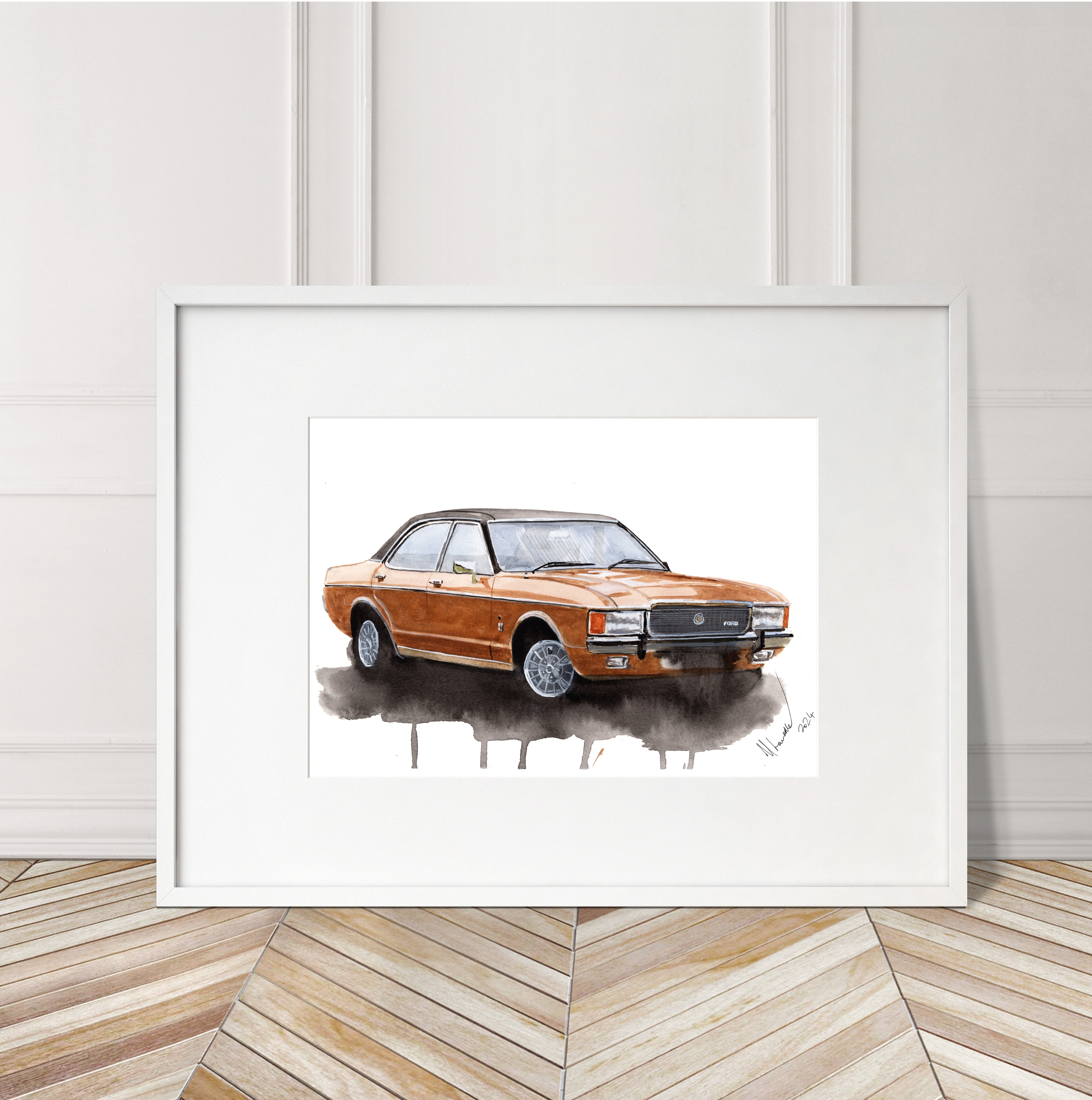 Ford Granada Print. Ford Granada Poster. Gifts For Him. Hand Painted Art. birthday gift