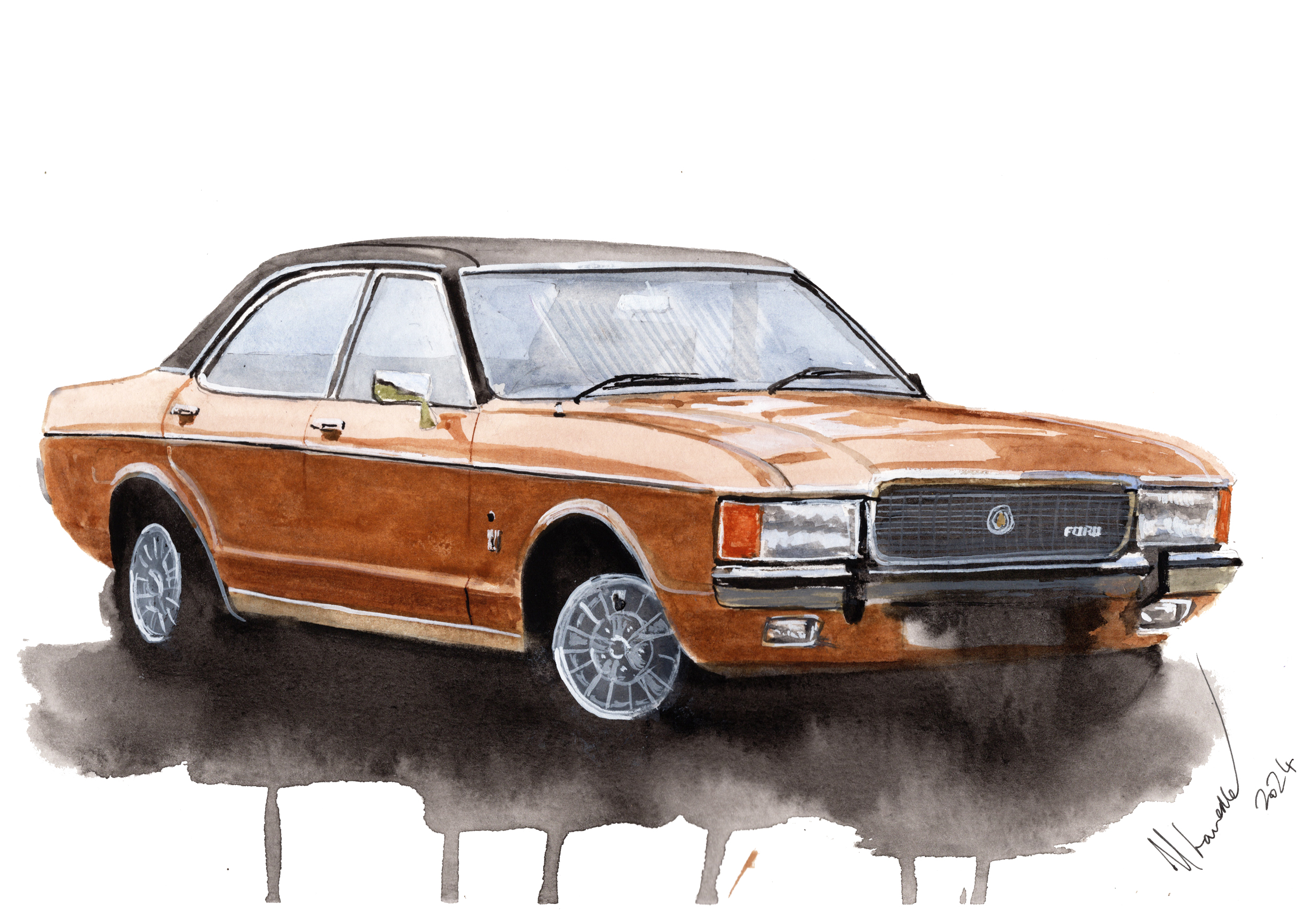 Ford Granada Print. Ford Granada Poster. Gifts For Him. Hand Painted Art. birthday gift