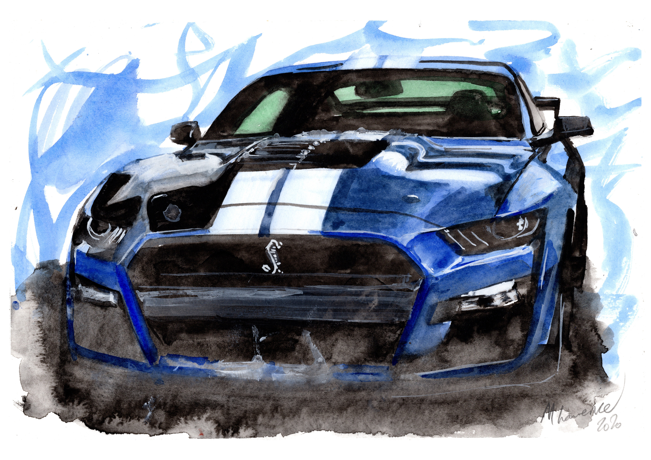 Ford Mustang Print. Ford Mustang Poster. Gifts For Him. Hand Painted Art. birthday gift