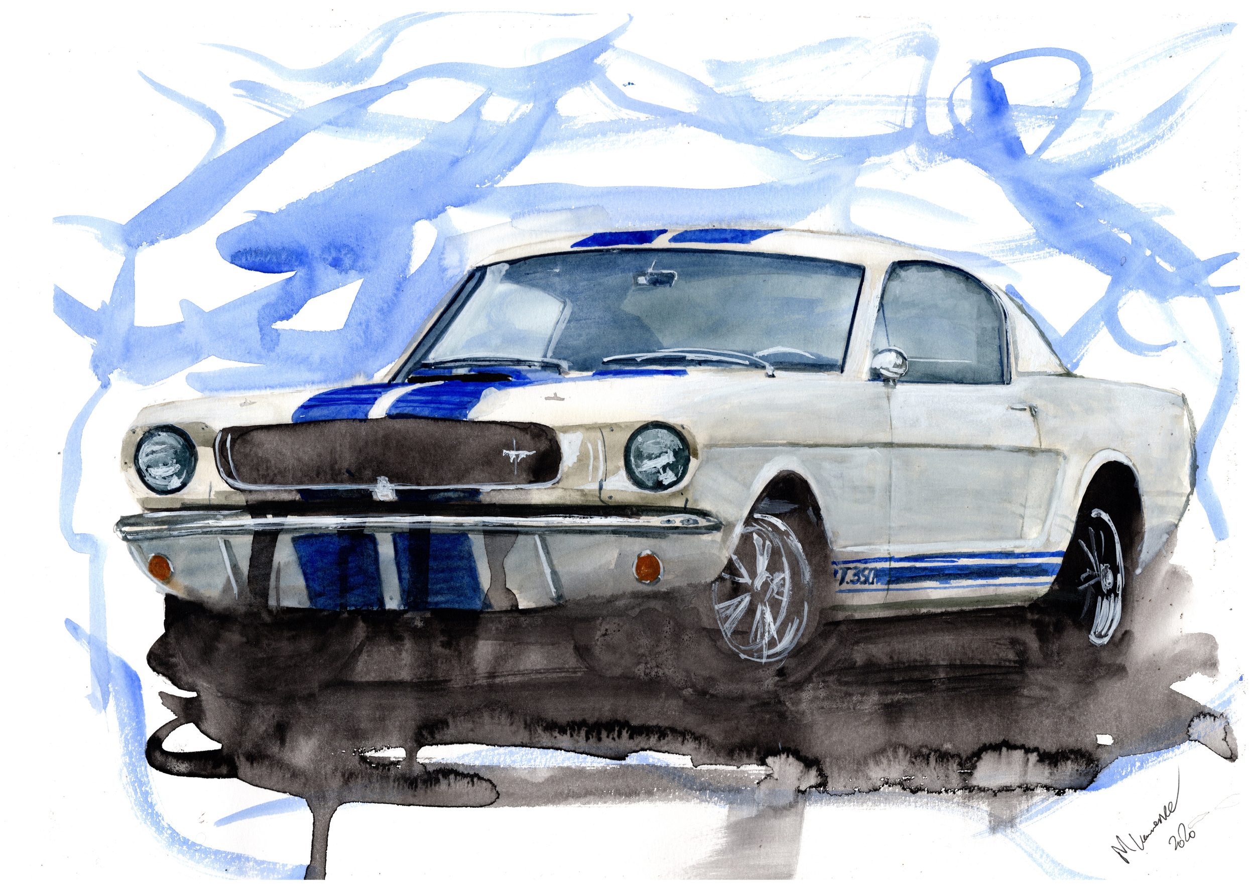 Ford Mustang Print. Ford Mustang Poster. Gifts For Him. Hand Painted Art. birthday gift