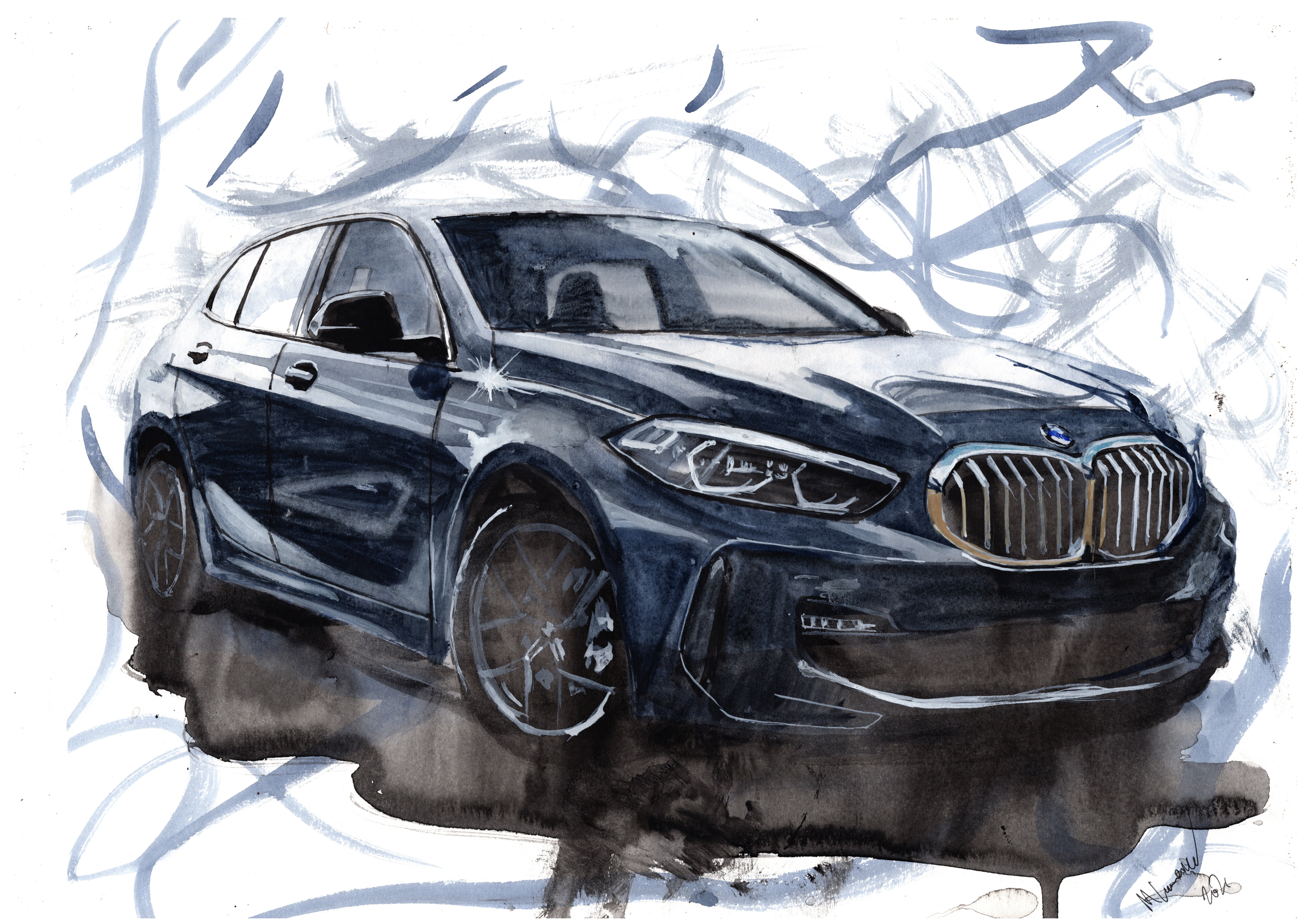 BMW 118i Print. BMW 118i Poster. Gifts For Him. Hand Painted Art. birthday gift