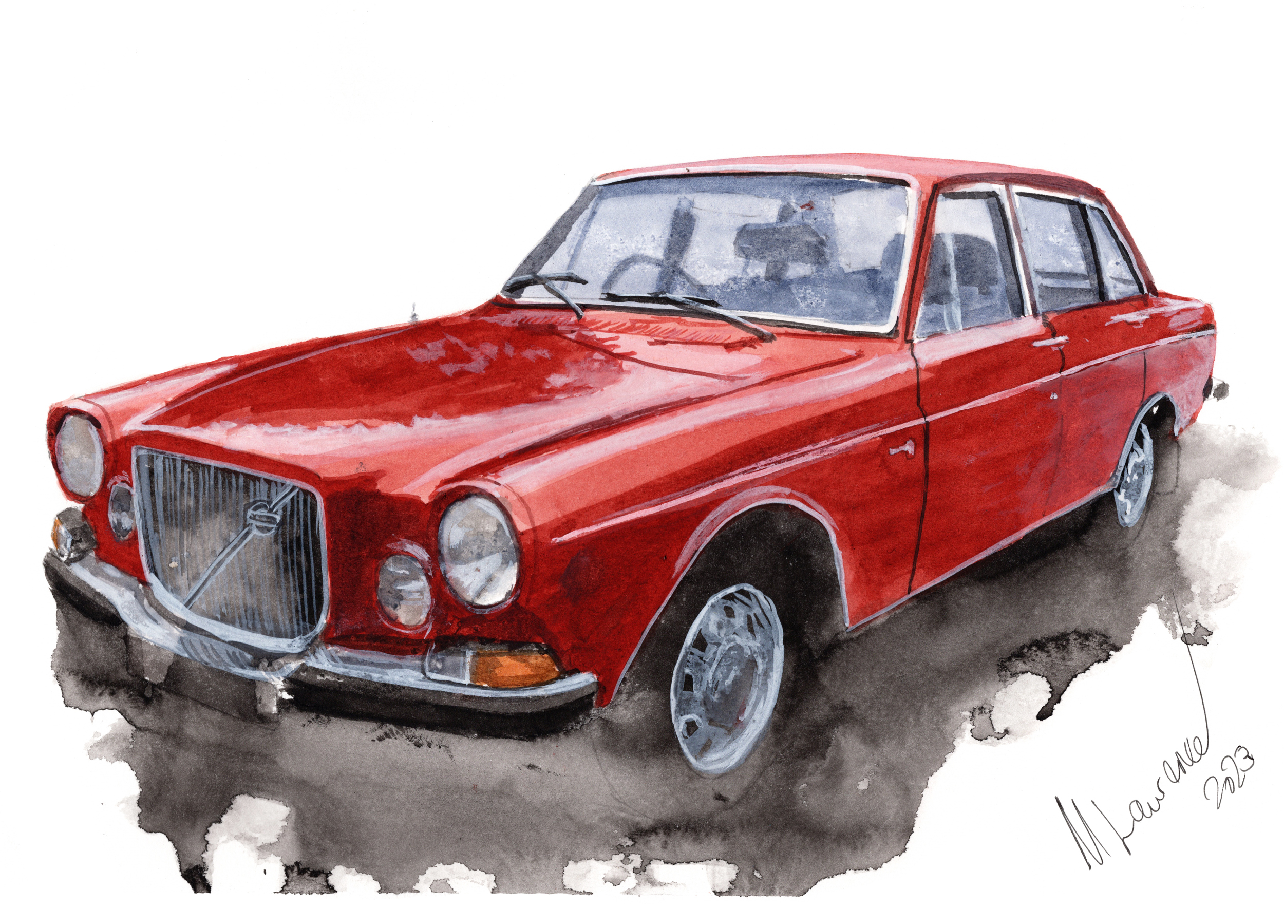 Volvo 164 Print. Volvo 164 Poster. Gifts For Him. Hand Painted Art. birthday gift