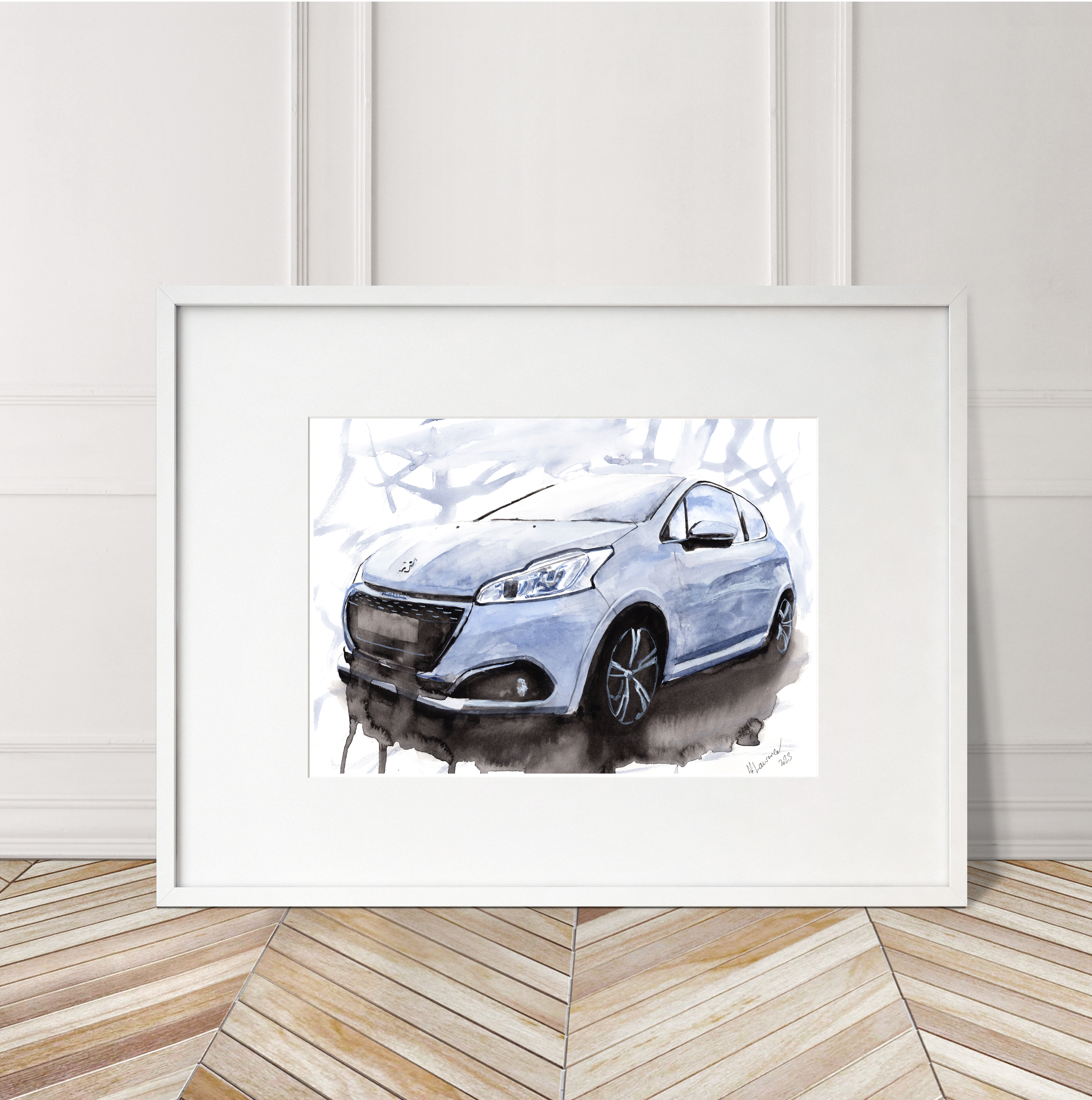 Peugeot 208 Print. Peugeot 208 Poster. Gifts For Him. Hand Painted Art. birthday gift