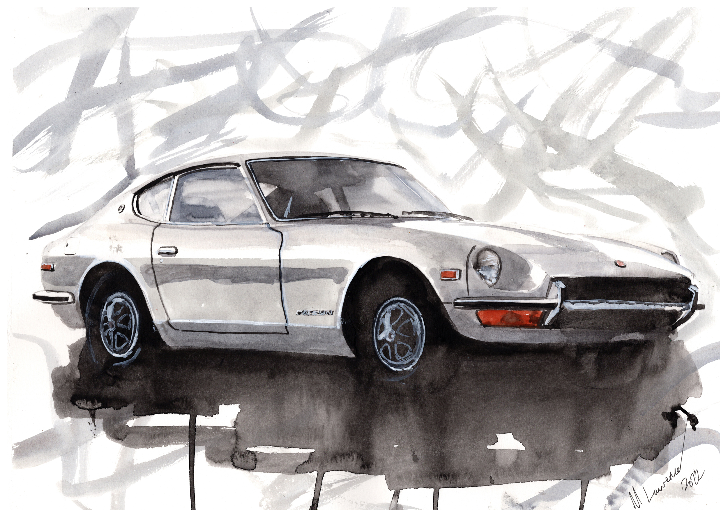 Nissan 240z Print. Nissan 240z Poster. Gifts For Him. Hand Painted Art. birthday gift