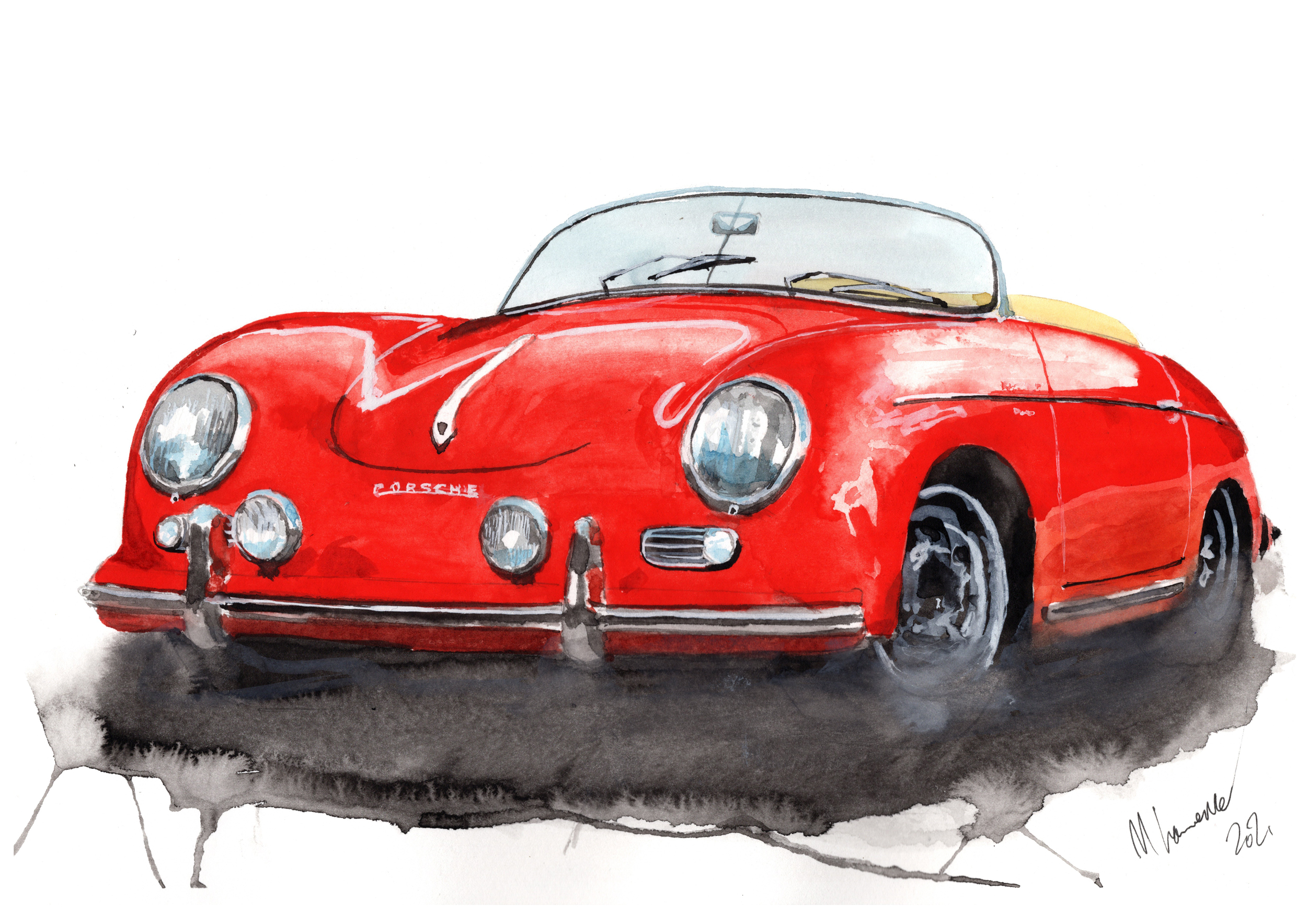 Porsche 356 Print. Porsche 356 Poster. Gifts For Him. Hand Painted Art. birthday gift