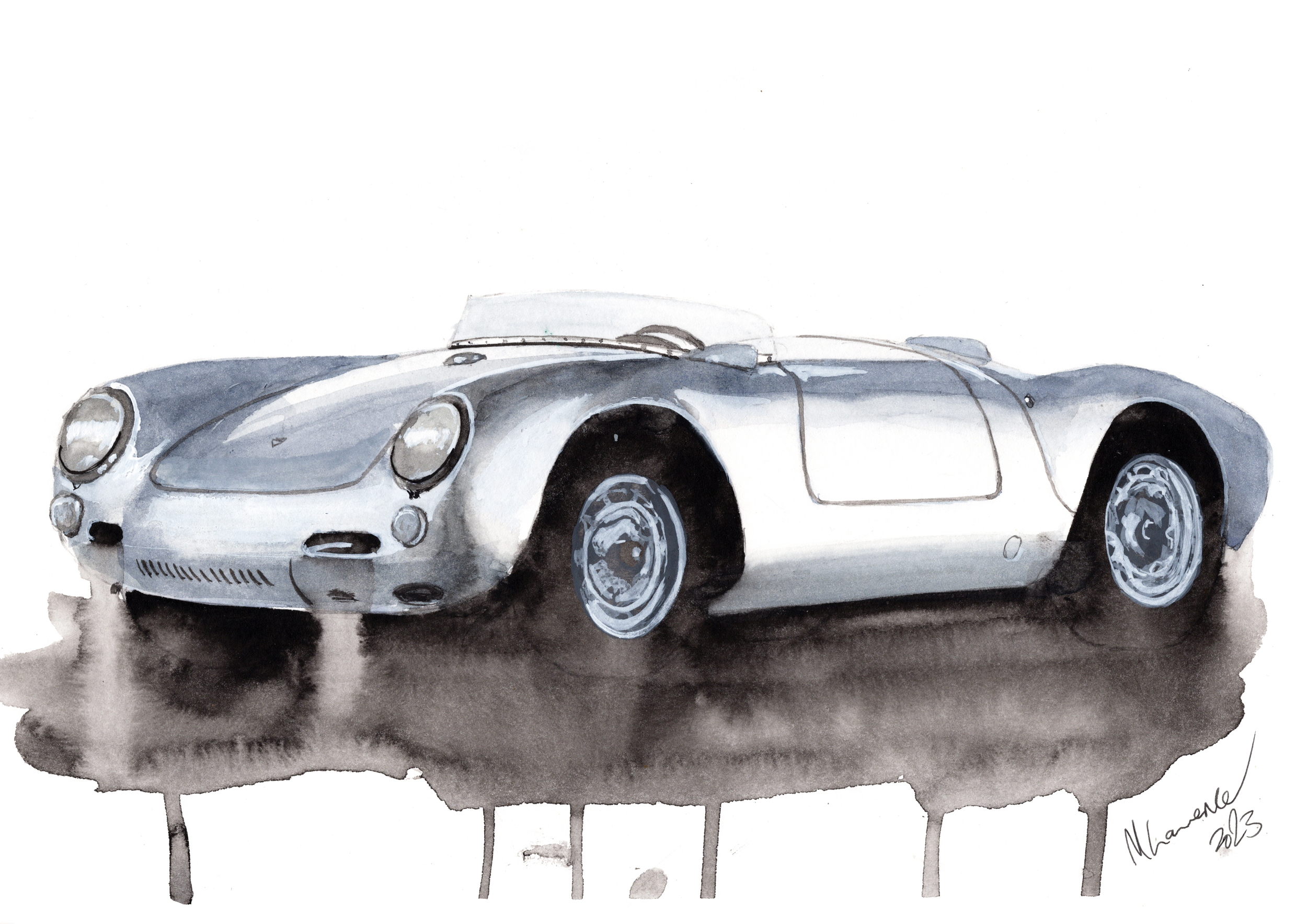 Porsche 550 Print. Porsche 550 Poster. Gifts For Him. Hand Painted Art. birthday gift