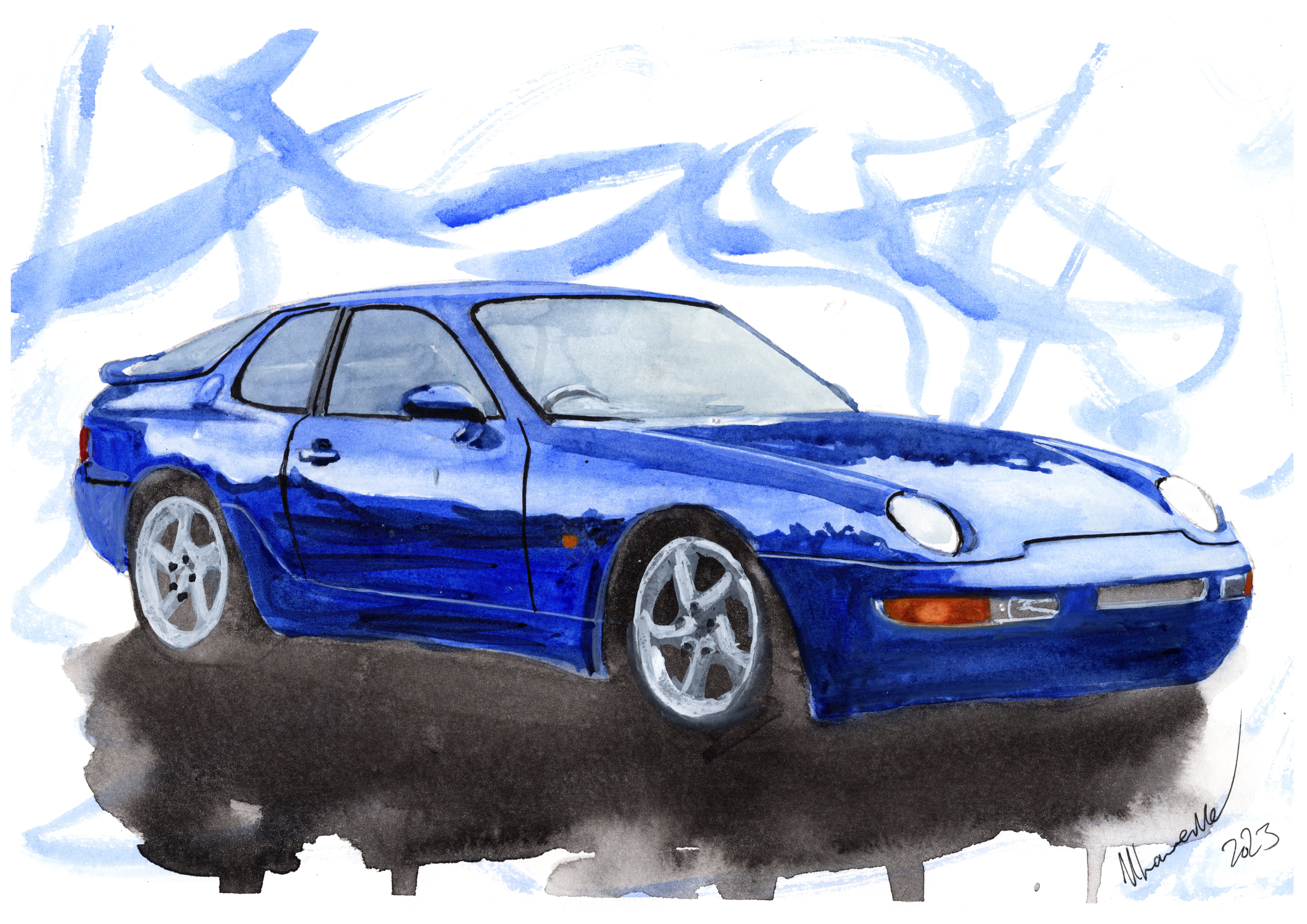 Porsche 968 Print. Porsche 968 Poster. Gifts For Him. Hand Painted Art. birthday gift