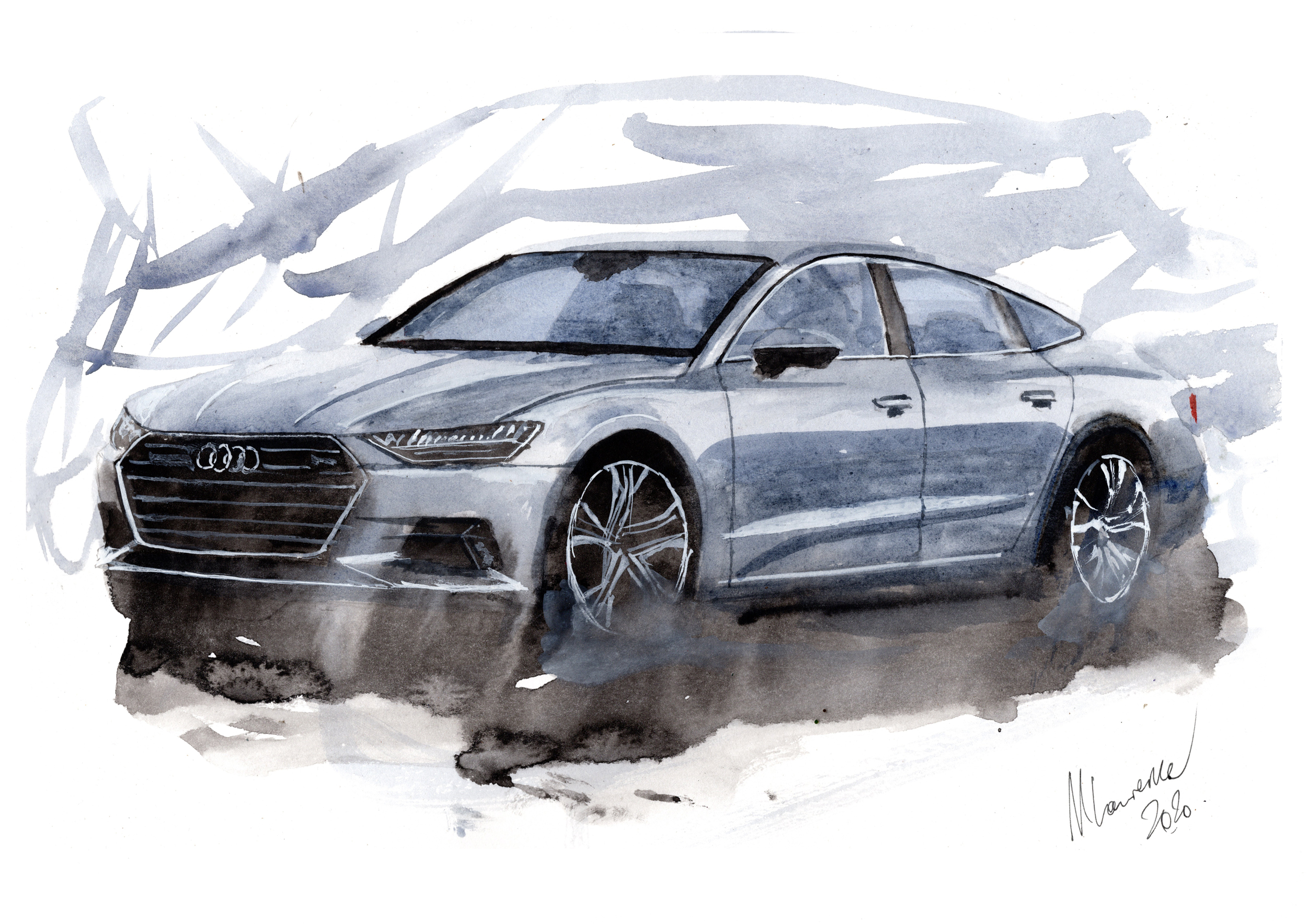 Audi A7 Sportback Print. Audi A7 Sportback Poster. Gifts For Him. Hand Painted Art. birthday gift