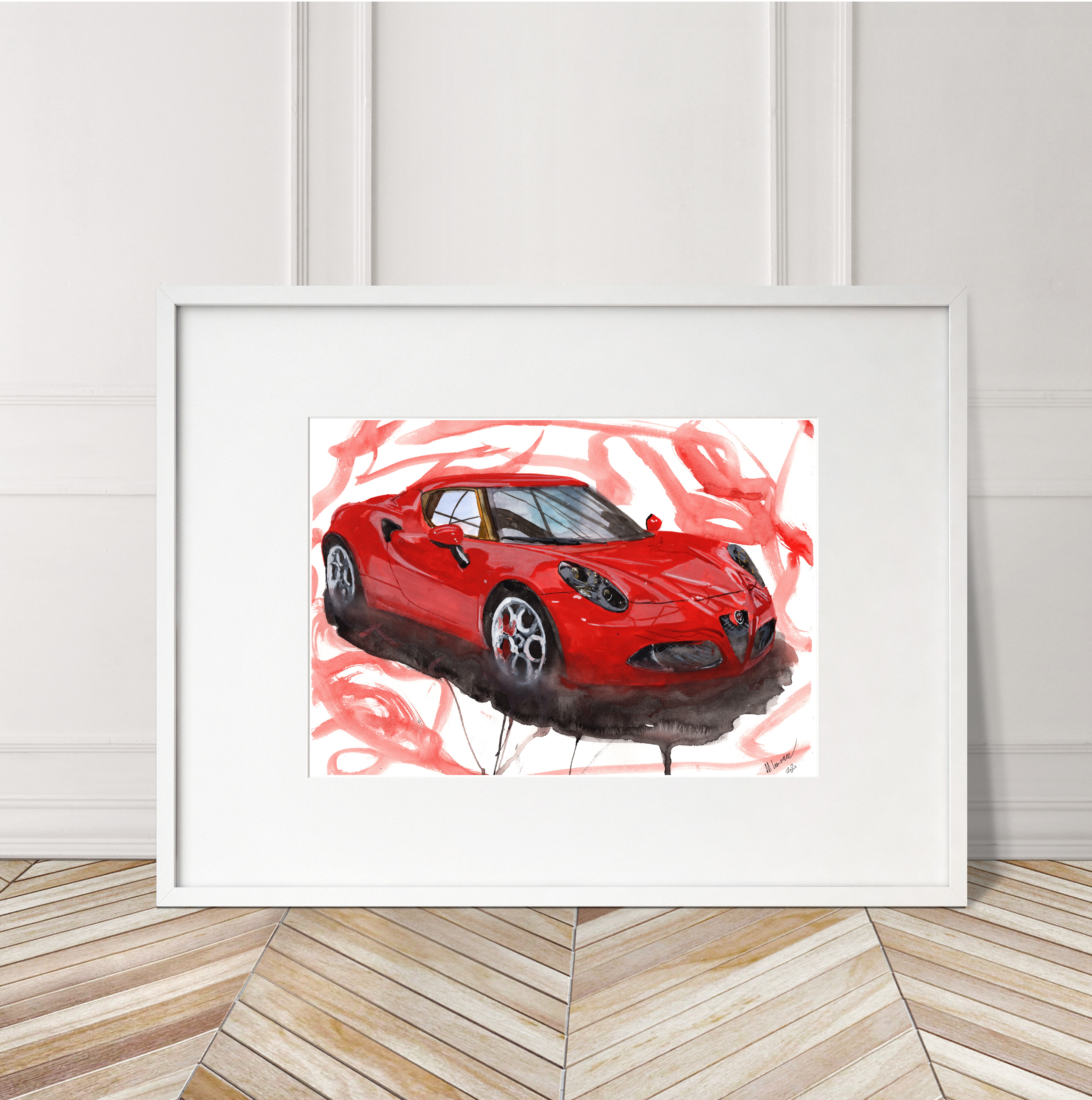 Alfa Romeo 4C Print. Alfa Romeo 4C Poster. Gifts For Him. Hand Painted Art. birthday gift