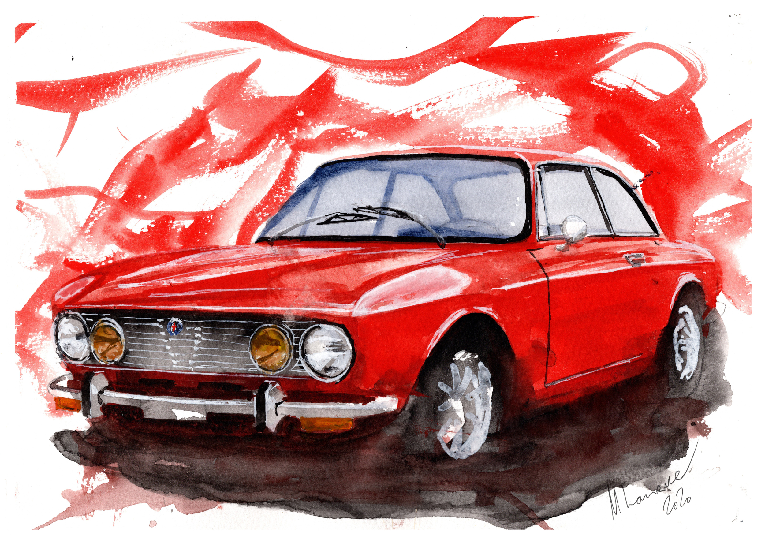 Alfa Romeo GTV Print. Alfa Romeo GTV Poster. Gifts For Him. Hand Painted Art. birthday gift