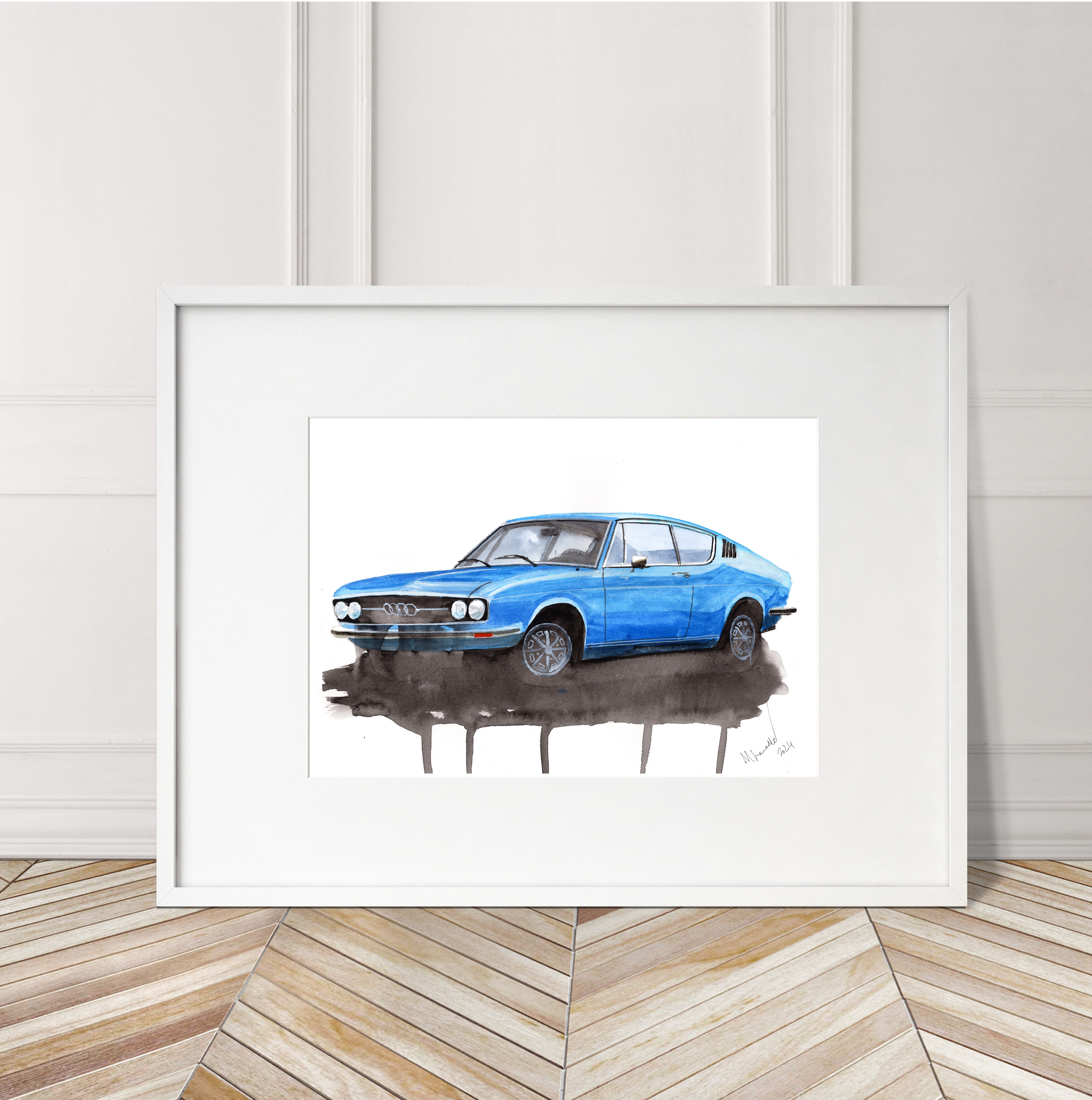 Audi 100 Coupe Print. Audi 100 Coupe Poster. Gifts For Him. Hand Painted Art. birthday gift