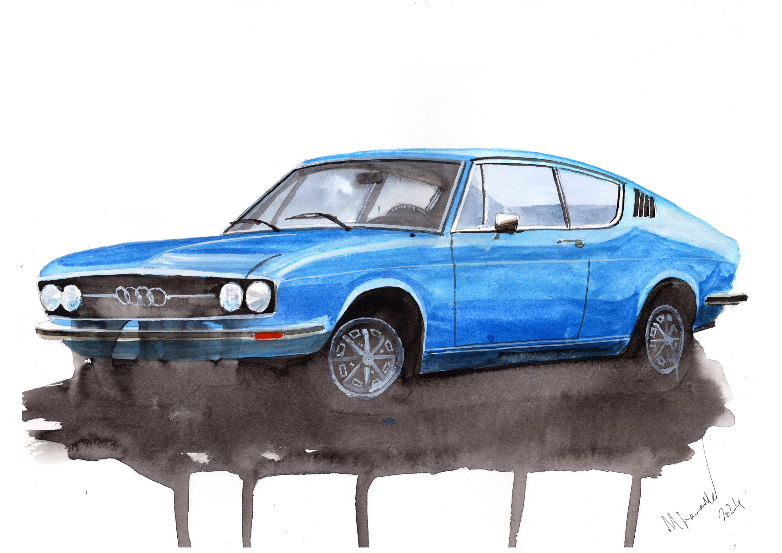 Audi 100 Coupe Print. Audi 100 Coupe Poster. Gifts For Him. Hand Painted Art. birthday gift