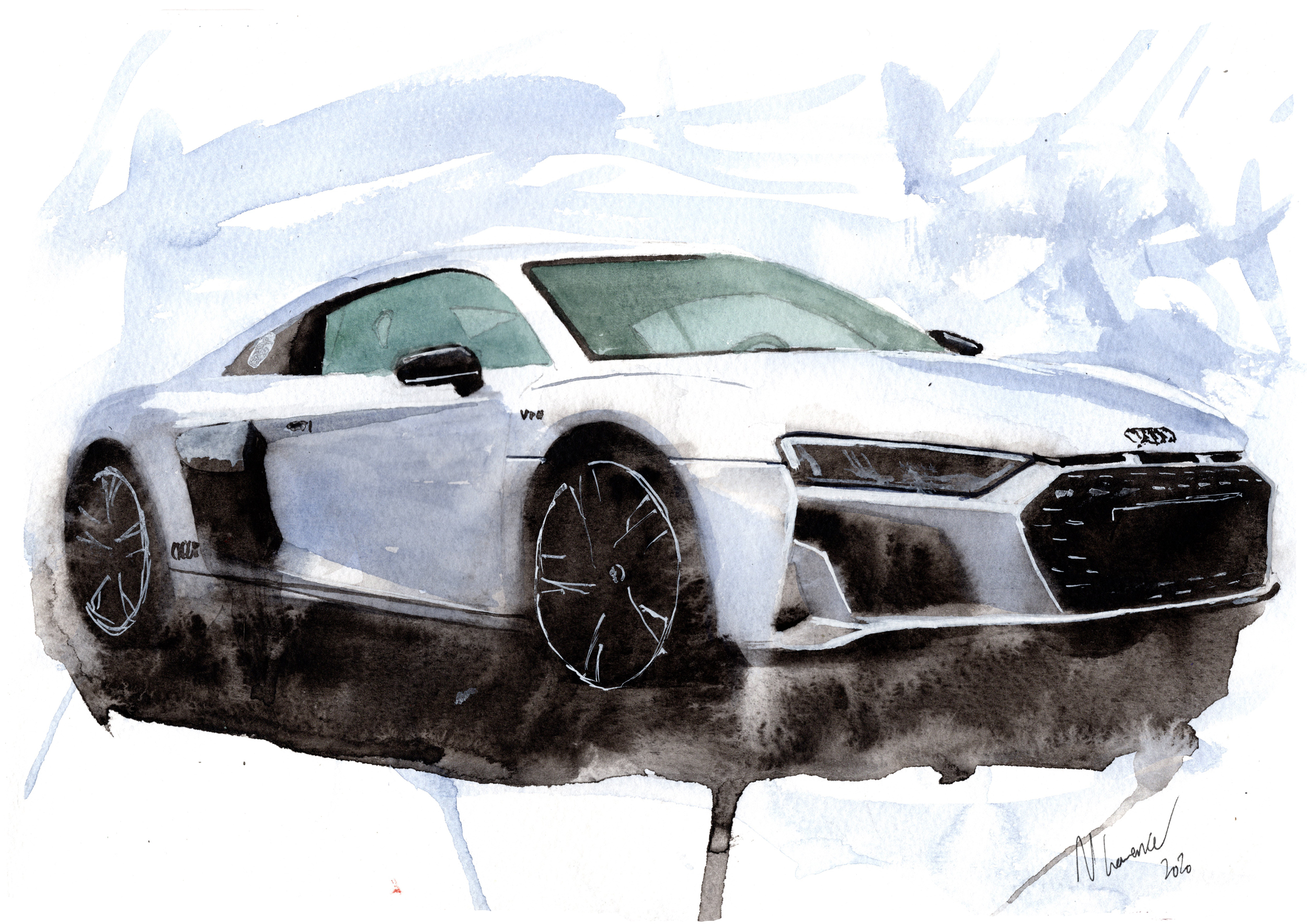 Audi R8 Print. Audi R8 Poster. Gifts For Him. Hand Painted Art. birthday gift