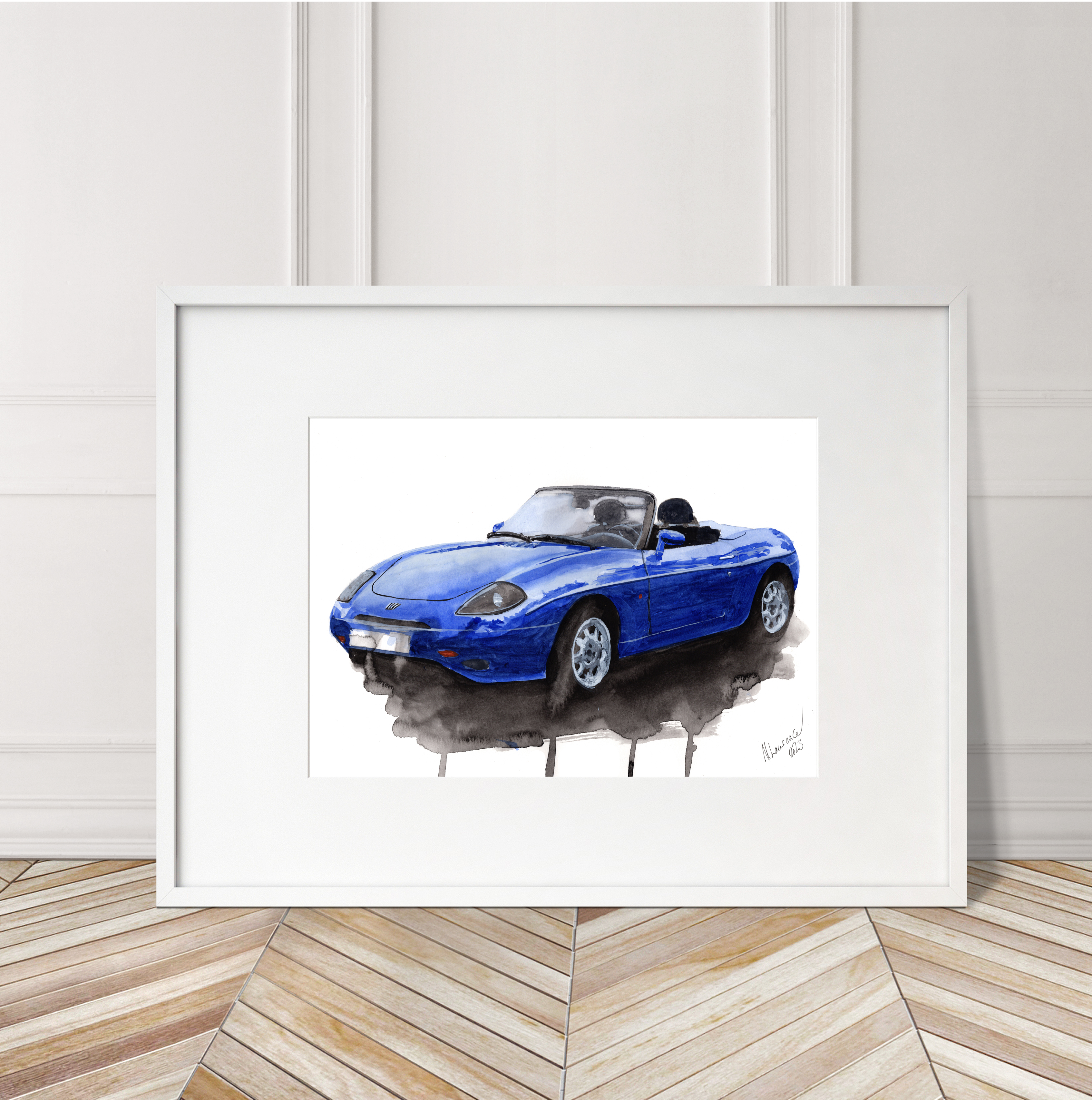Fiat Barchetta Print. Fiat Barchetta Poster. Gifts For Him. Hand Painted Art. birthday gift
